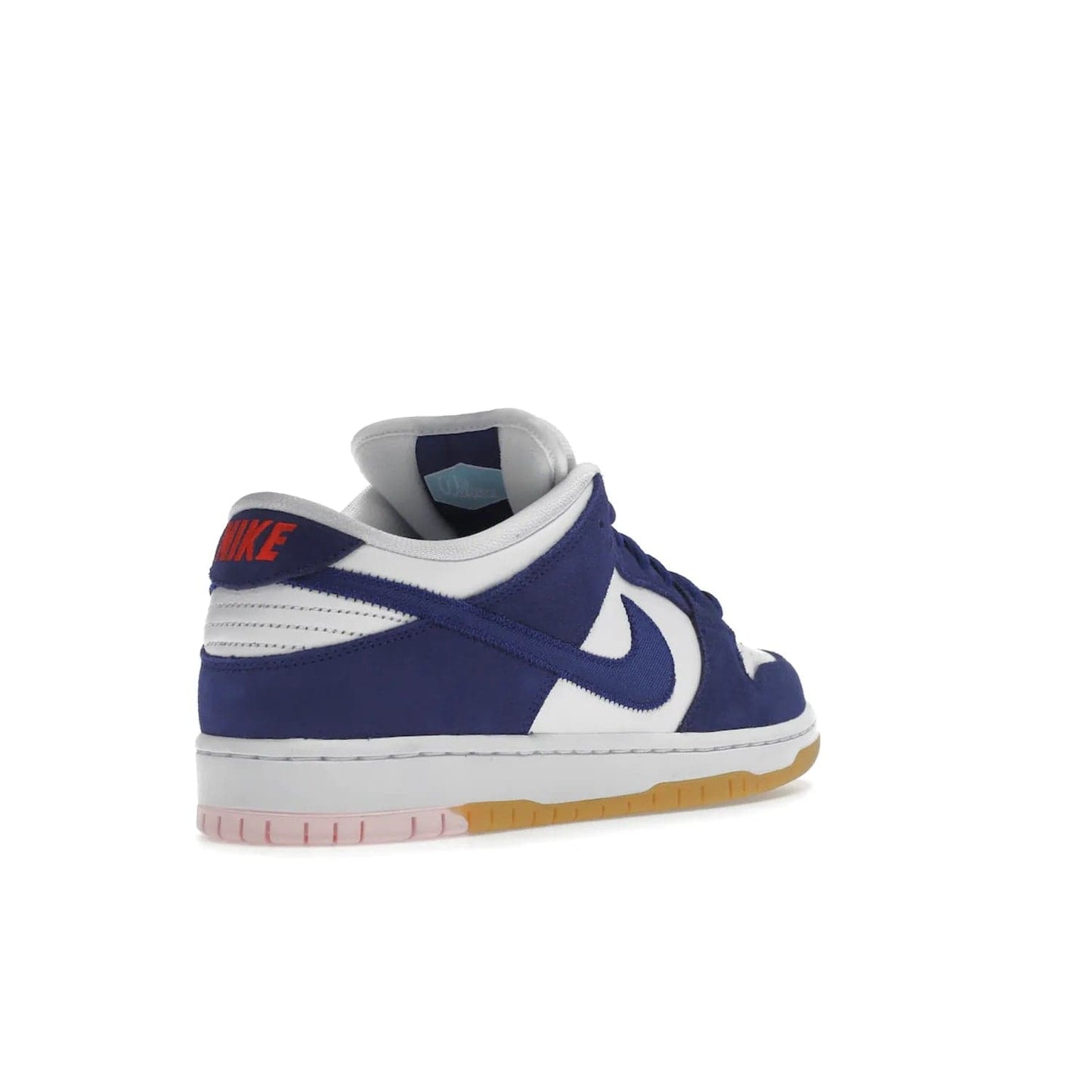 Nike SB Dunk Low Los Angeles Dodgers - Image 32 - Only at www.BallersClubKickz.com - Make a statement with the limited edition Nike SB Dunk Low Los Angeles Dodgers. Featuring a striking blue and white color combination, convenient lace-up closure, light-brown sole, and pink graphic, this stylish and comfortable low-top sneaker is perfect for sport fans and sneaker enthusiasts alike. Available in June 2022.