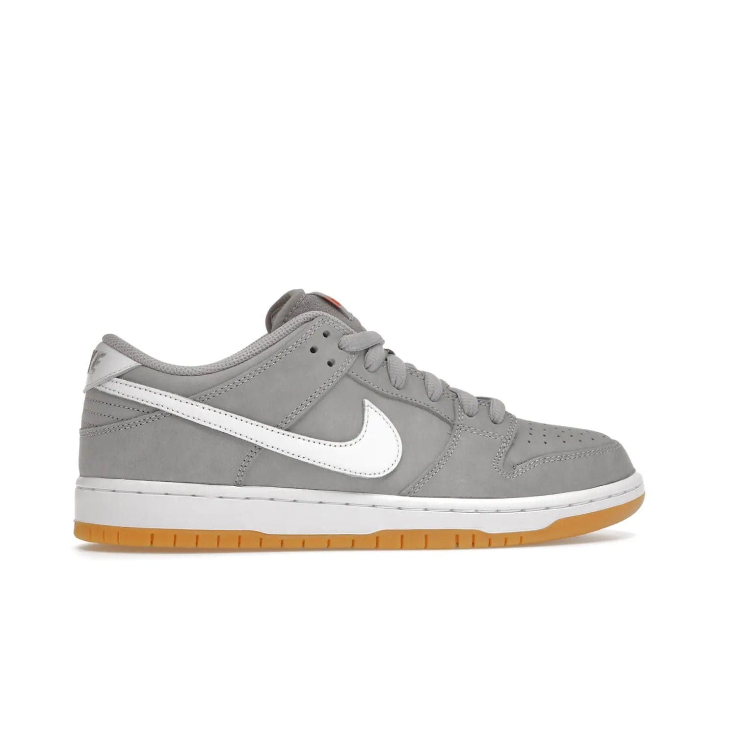 Nike SB Dunk Low Pro ISO Orange Label Wolf Grey Gum - Image 36 - Only at www.BallersClubKickz.com - Introducing Nike's SB Dunk Low Pro ISO Orange Label Wolf Grey Gum - a stylish shoe with a premium Wolf Grey upper, white leather Nike Swoosh, and an eye-catching gum outsole. With special Nike branding and packaging, this shoe adds a unique fashion statement. Out Feb. 24, 2023.