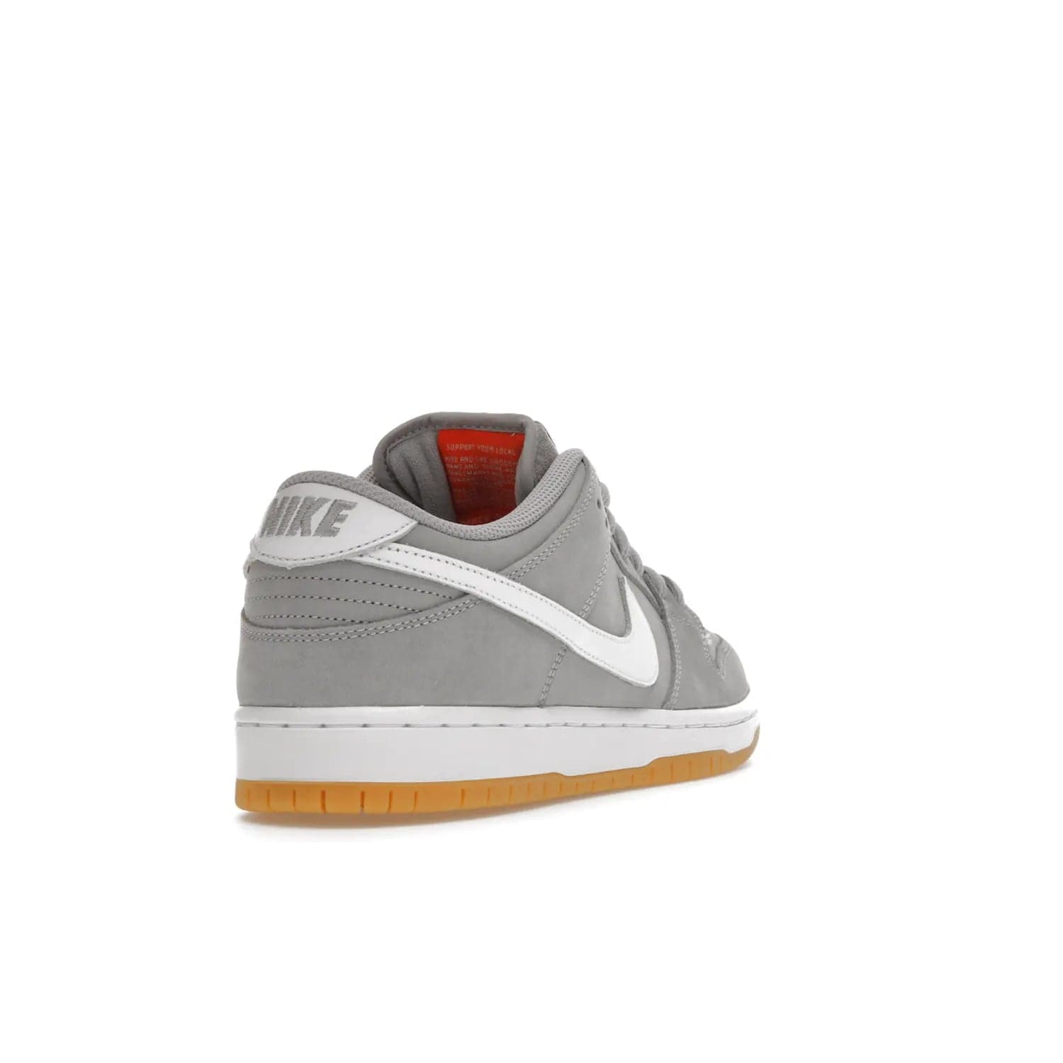 Nike SB Dunk Low Pro ISO Orange Label Wolf Grey Gum - Image 31 - Only at www.BallersClubKickz.com - Introducing Nike's SB Dunk Low Pro ISO Orange Label Wolf Grey Gum - a stylish shoe with a premium Wolf Grey upper, white leather Nike Swoosh, and an eye-catching gum outsole. With special Nike branding and packaging, this shoe adds a unique fashion statement. Out Feb. 24, 2023.