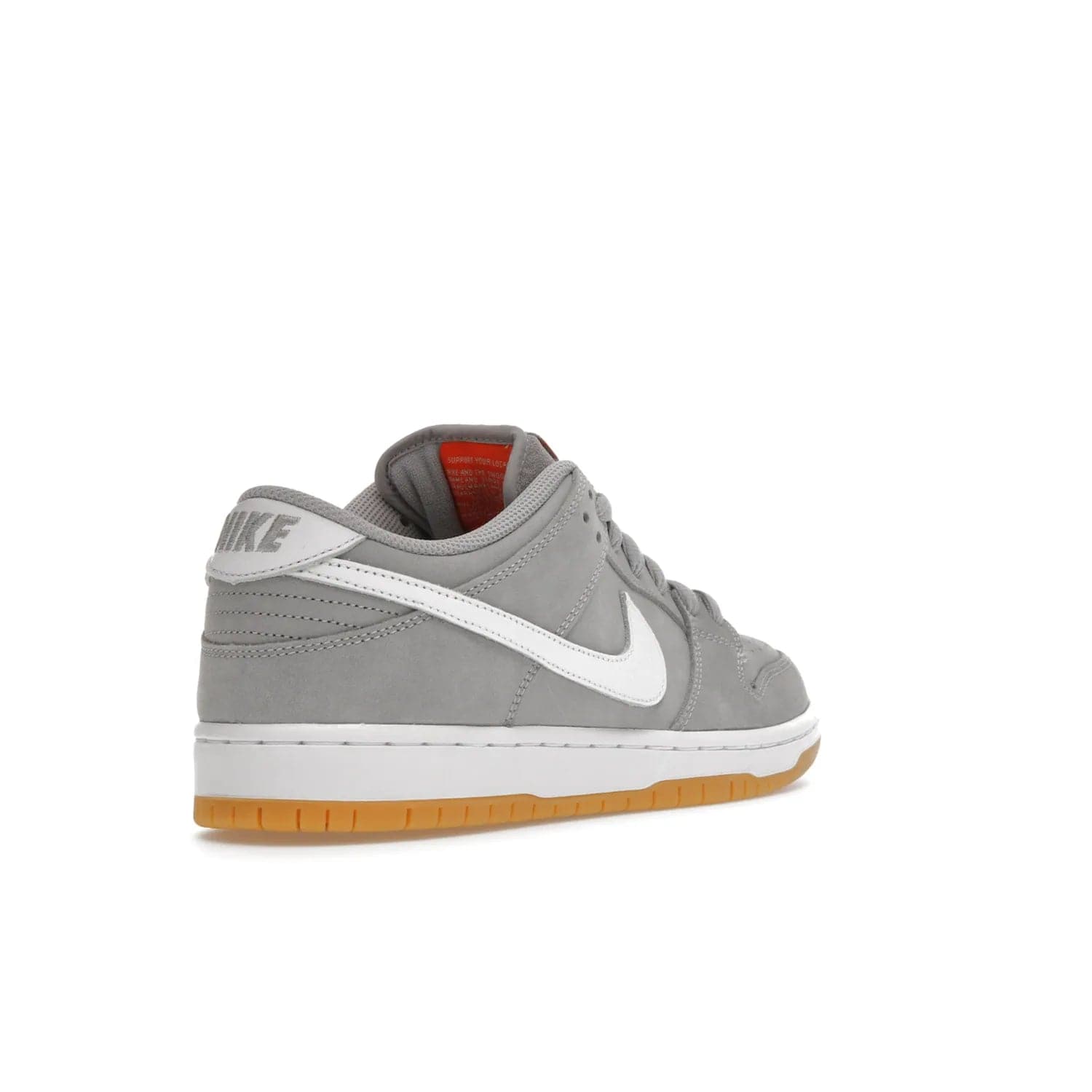 Nike SB Dunk Low Pro ISO Orange Label Wolf Grey Gum - Image 32 - Only at www.BallersClubKickz.com - Introducing Nike's SB Dunk Low Pro ISO Orange Label Wolf Grey Gum - a stylish shoe with a premium Wolf Grey upper, white leather Nike Swoosh, and an eye-catching gum outsole. With special Nike branding and packaging, this shoe adds a unique fashion statement. Out Feb. 24, 2023.