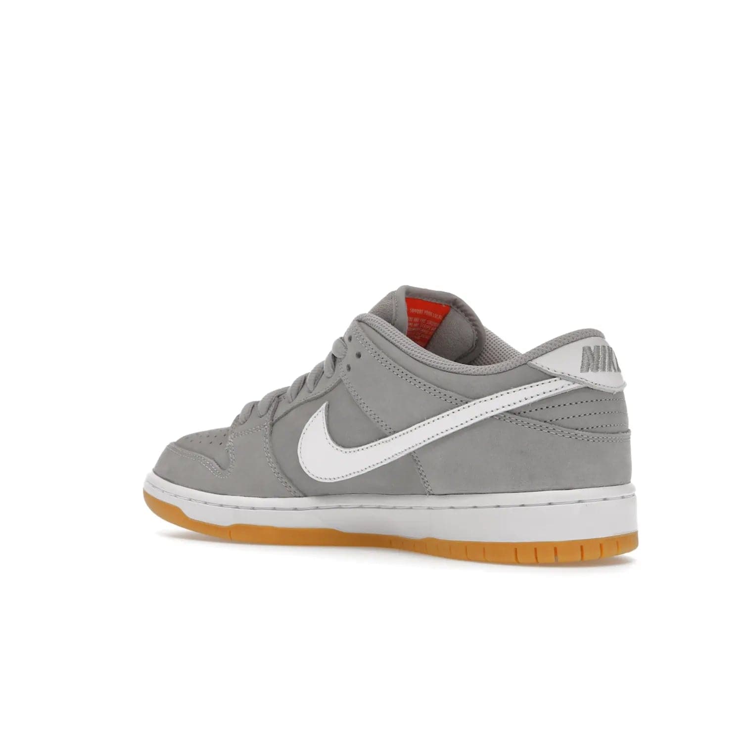 Nike SB Dunk Low Pro ISO Orange Label Wolf Grey Gum - Image 23 - Only at www.BallersClubKickz.com - Introducing Nike's SB Dunk Low Pro ISO Orange Label Wolf Grey Gum - a stylish shoe with a premium Wolf Grey upper, white leather Nike Swoosh, and an eye-catching gum outsole. With special Nike branding and packaging, this shoe adds a unique fashion statement. Out Feb. 24, 2023.