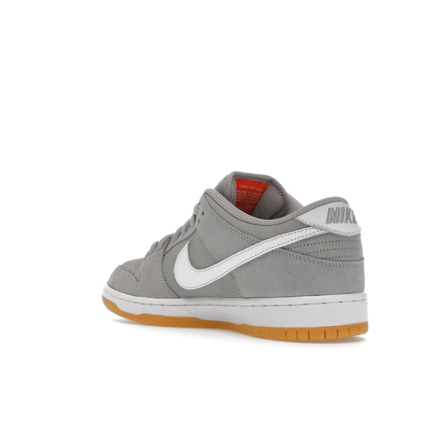 Nike SB Dunk Low Pro ISO Orange Label Wolf Grey Gum - Image 24 - Only at www.BallersClubKickz.com - Introducing Nike's SB Dunk Low Pro ISO Orange Label Wolf Grey Gum - a stylish shoe with a premium Wolf Grey upper, white leather Nike Swoosh, and an eye-catching gum outsole. With special Nike branding and packaging, this shoe adds a unique fashion statement. Out Feb. 24, 2023.