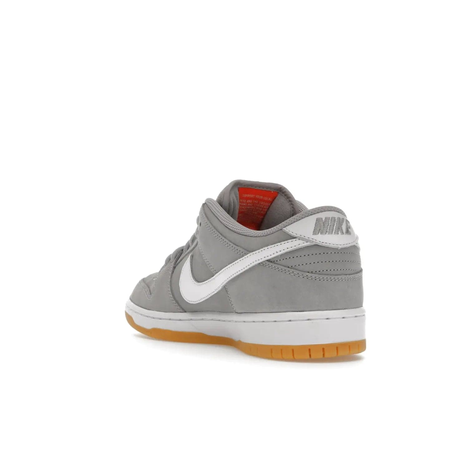 Nike SB Dunk Low Pro ISO Orange Label Wolf Grey Gum - Image 25 - Only at www.BallersClubKickz.com - Introducing Nike's SB Dunk Low Pro ISO Orange Label Wolf Grey Gum - a stylish shoe with a premium Wolf Grey upper, white leather Nike Swoosh, and an eye-catching gum outsole. With special Nike branding and packaging, this shoe adds a unique fashion statement. Out Feb. 24, 2023.