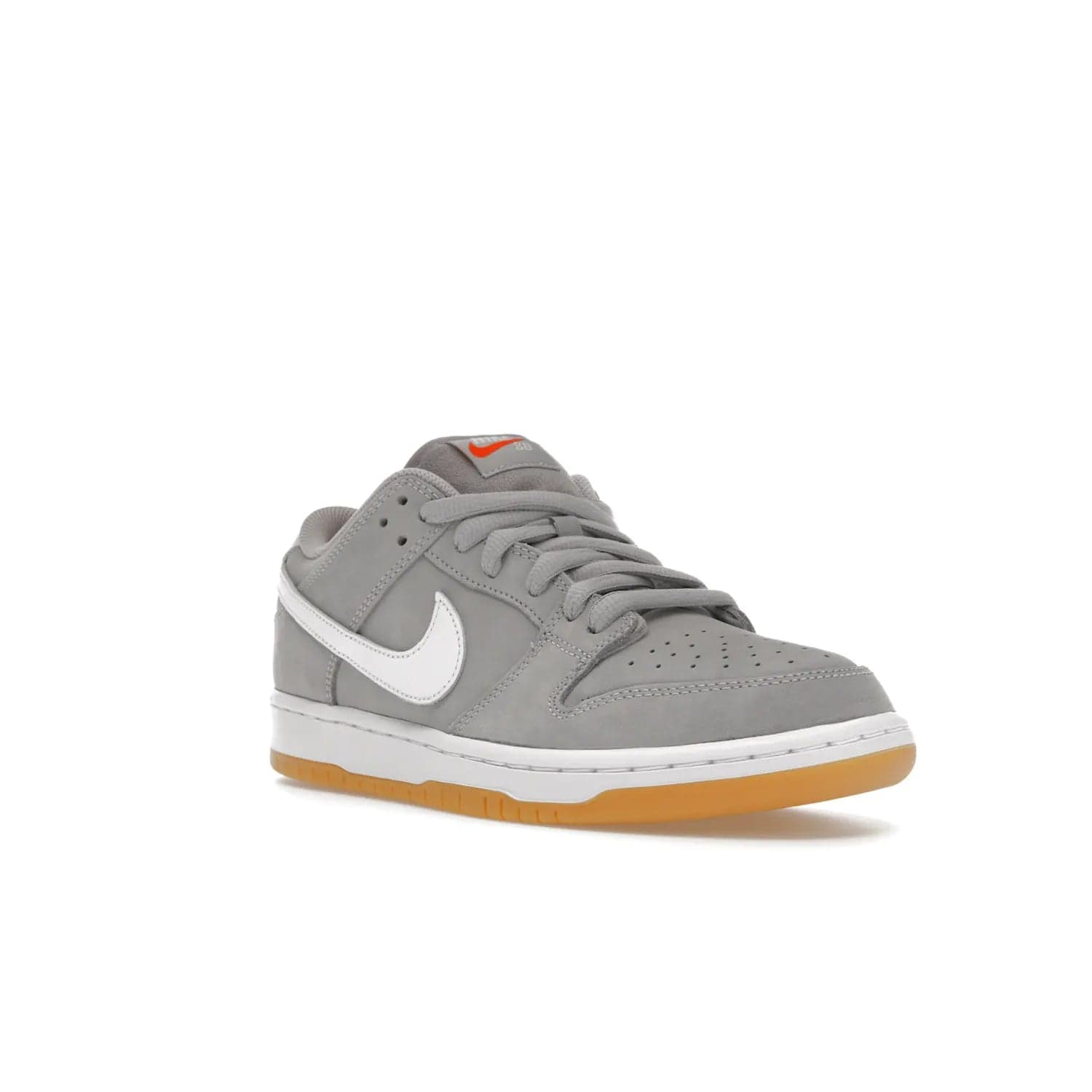 Nike SB Dunk Low Pro ISO Orange Label Wolf Grey Gum - Image 6 - Only at www.BallersClubKickz.com - Introducing Nike's SB Dunk Low Pro ISO Orange Label Wolf Grey Gum - a stylish shoe with a premium Wolf Grey upper, white leather Nike Swoosh, and an eye-catching gum outsole. With special Nike branding and packaging, this shoe adds a unique fashion statement. Out Feb. 24, 2023.