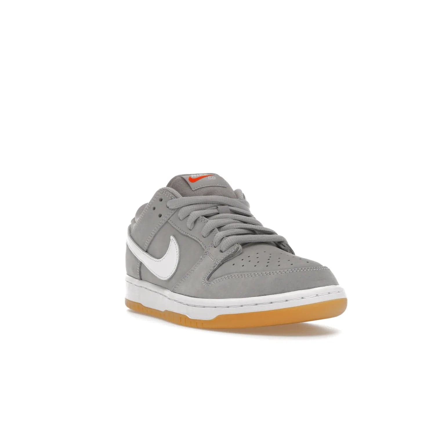 Nike SB Dunk Low Pro ISO Orange Label Wolf Grey Gum - Image 7 - Only at www.BallersClubKickz.com - Introducing Nike's SB Dunk Low Pro ISO Orange Label Wolf Grey Gum - a stylish shoe with a premium Wolf Grey upper, white leather Nike Swoosh, and an eye-catching gum outsole. With special Nike branding and packaging, this shoe adds a unique fashion statement. Out Feb. 24, 2023.