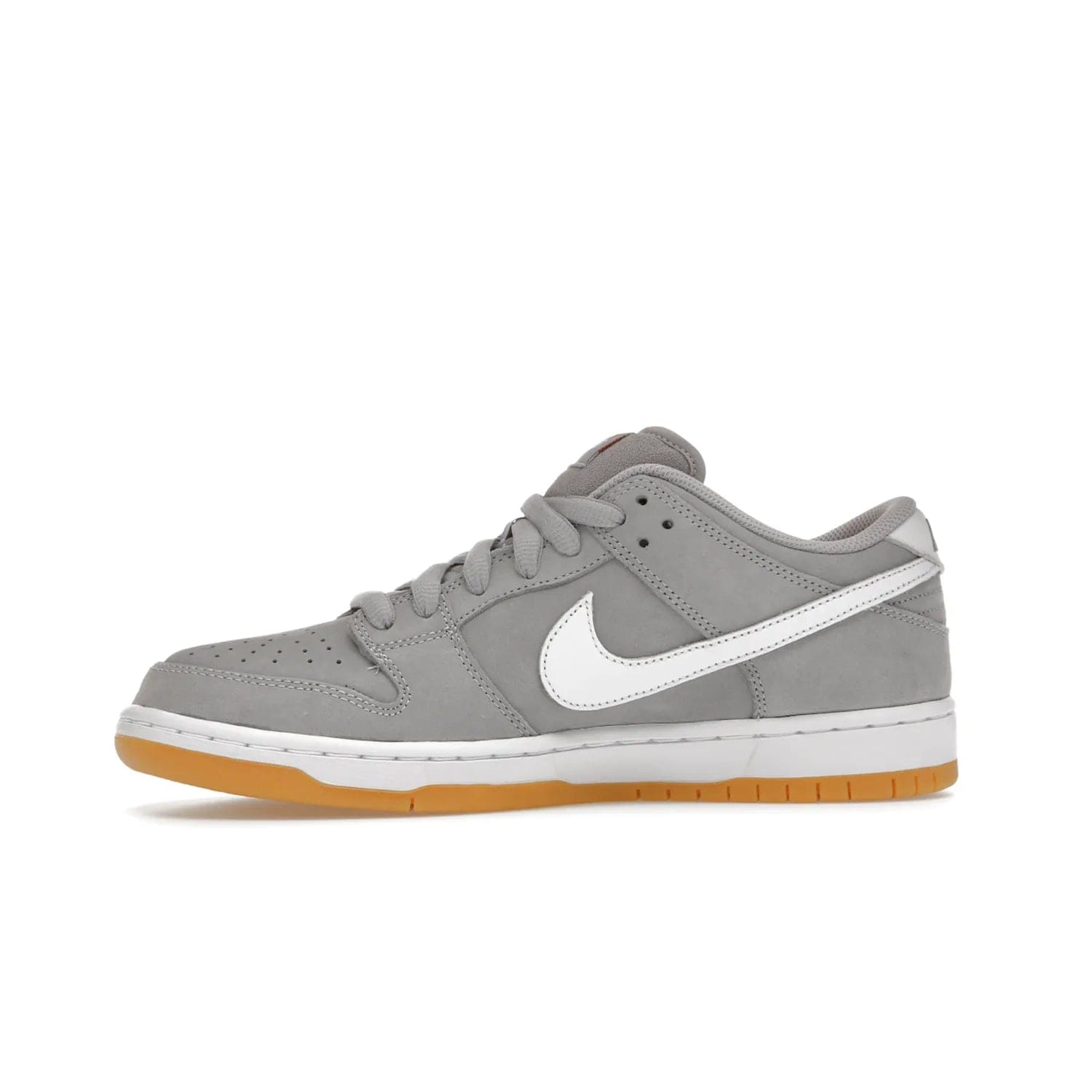 Nike SB Dunk Low Pro ISO Orange Label Wolf Grey Gum - Image 18 - Only at www.BallersClubKickz.com - Introducing Nike's SB Dunk Low Pro ISO Orange Label Wolf Grey Gum - a stylish shoe with a premium Wolf Grey upper, white leather Nike Swoosh, and an eye-catching gum outsole. With special Nike branding and packaging, this shoe adds a unique fashion statement. Out Feb. 24, 2023.