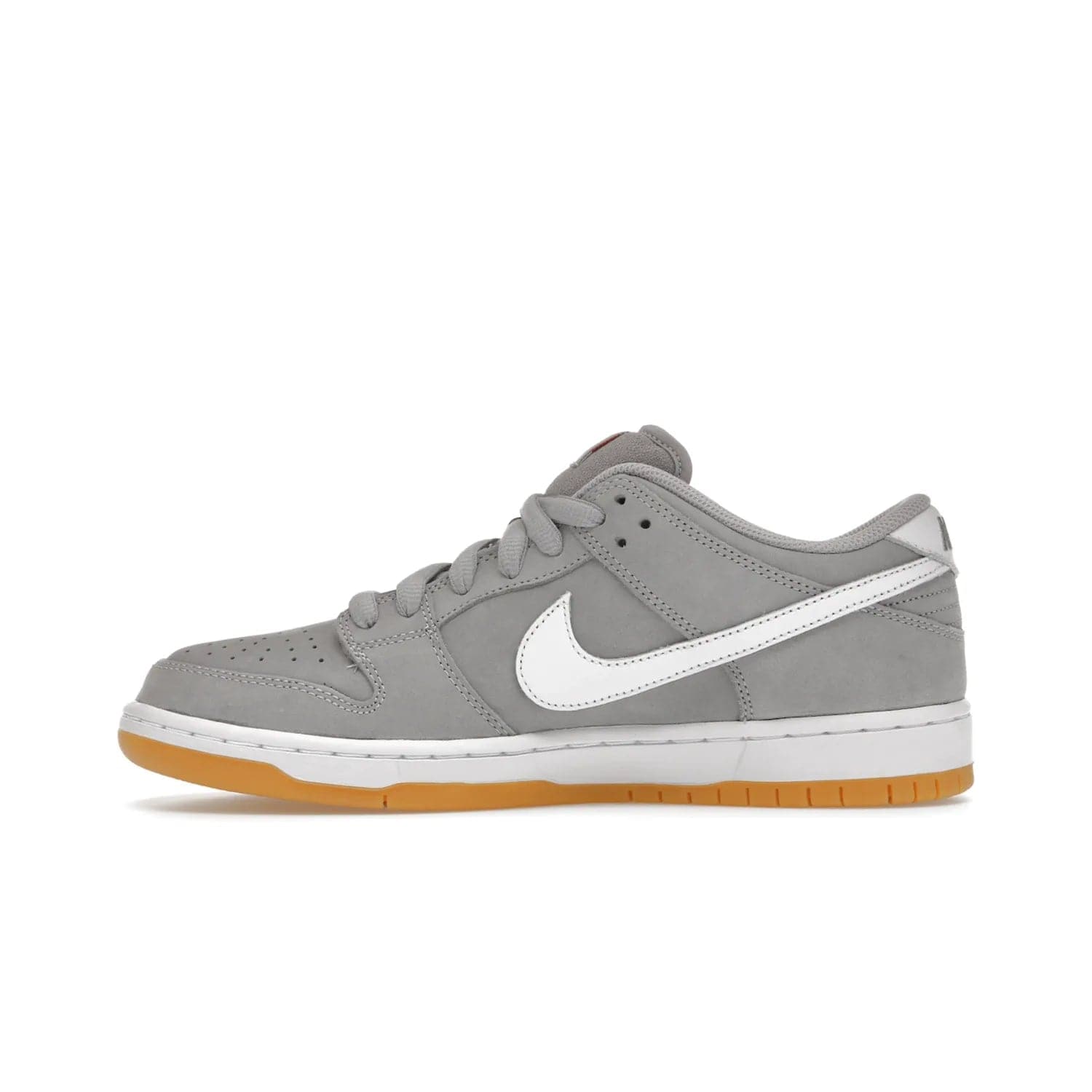 Nike SB Dunk Low Pro ISO Orange Label Wolf Grey Gum - Image 19 - Only at www.BallersClubKickz.com - Introducing Nike's SB Dunk Low Pro ISO Orange Label Wolf Grey Gum - a stylish shoe with a premium Wolf Grey upper, white leather Nike Swoosh, and an eye-catching gum outsole. With special Nike branding and packaging, this shoe adds a unique fashion statement. Out Feb. 24, 2023.