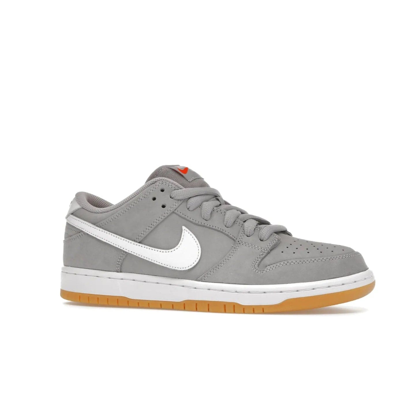 Nike SB Dunk Low Pro ISO Orange Label Wolf Grey Gum - Image 3 - Only at www.BallersClubKickz.com - Introducing Nike's SB Dunk Low Pro ISO Orange Label Wolf Grey Gum - a stylish shoe with a premium Wolf Grey upper, white leather Nike Swoosh, and an eye-catching gum outsole. With special Nike branding and packaging, this shoe adds a unique fashion statement. Out Feb. 24, 2023.