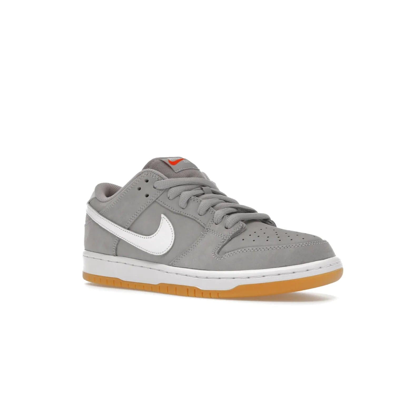 Nike SB Dunk Low Pro ISO Orange Label Wolf Grey Gum - Image 5 - Only at www.BallersClubKickz.com - Introducing Nike's SB Dunk Low Pro ISO Orange Label Wolf Grey Gum - a stylish shoe with a premium Wolf Grey upper, white leather Nike Swoosh, and an eye-catching gum outsole. With special Nike branding and packaging, this shoe adds a unique fashion statement. Out Feb. 24, 2023.