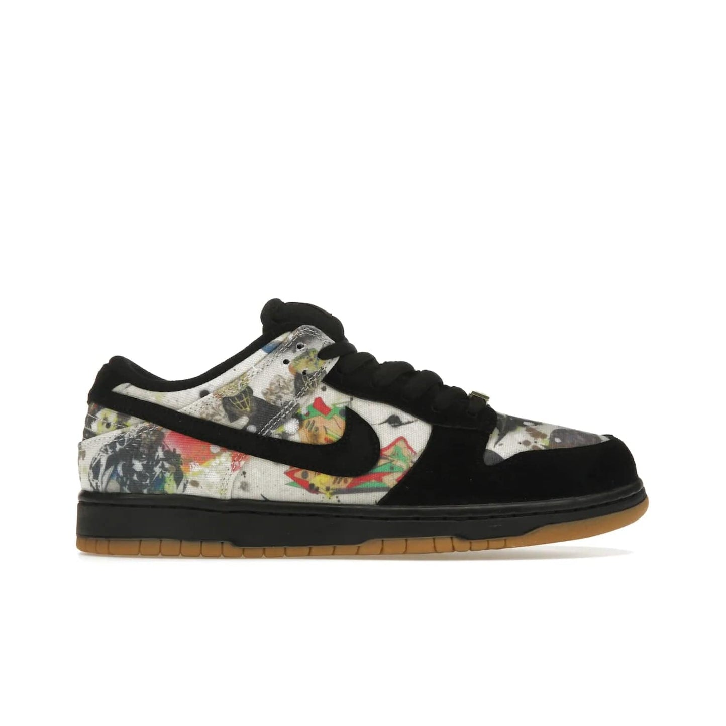 Nike SB Dunk Low Supreme Rammellzee - Image 1 - Only at www.BallersClubKickz.com - Own a piece of art history with the limited edition Nike SB Dunk Low Supreme Rammellzee. Released on August 31, 2023, this sneaker features Rammellzee's iconic graffiti motifs and sold out quickly worldwide. Get this sneaker today and experience the artwork of the late Rammellzee!
