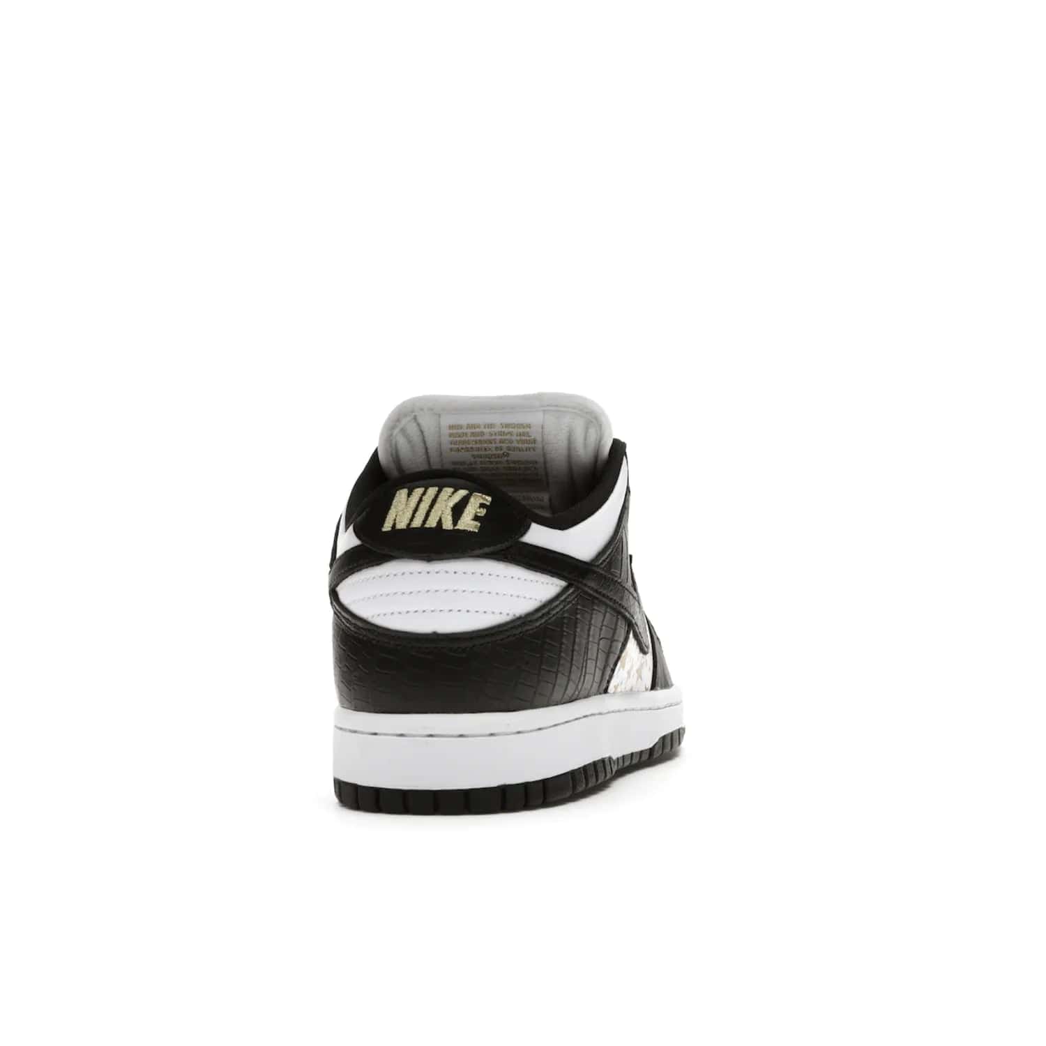 Nike SB Dunk Low Supreme Stars Black (2021) - Image 29 - Only at www.BallersClubKickz.com - Retro style and signature details make the Nike SB Dunk Low Supreme Black a must-have. This special edition shoe features a white leather upper and black croc skin overlays complemented by gold stars and deubré. Enjoy a piece of SB history and grab yours today.