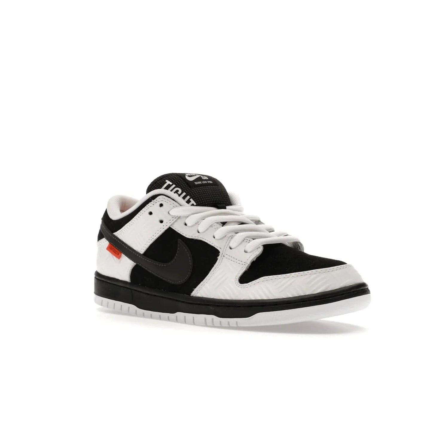 Nike SB Dunk Low TIGHTBOOTH - Image 5 - Only at www.BallersClubKickz.com - Releasing Nov 14, 2023, the TIGHTBOOTH Nike SB Dunk Low celebrates street skating and the urban streets. The White/Black-Safety Orange hue captures the energy and feel of the board and provides superior performance and bold style. Be ready to take on the black of night and make your mark on street culture.