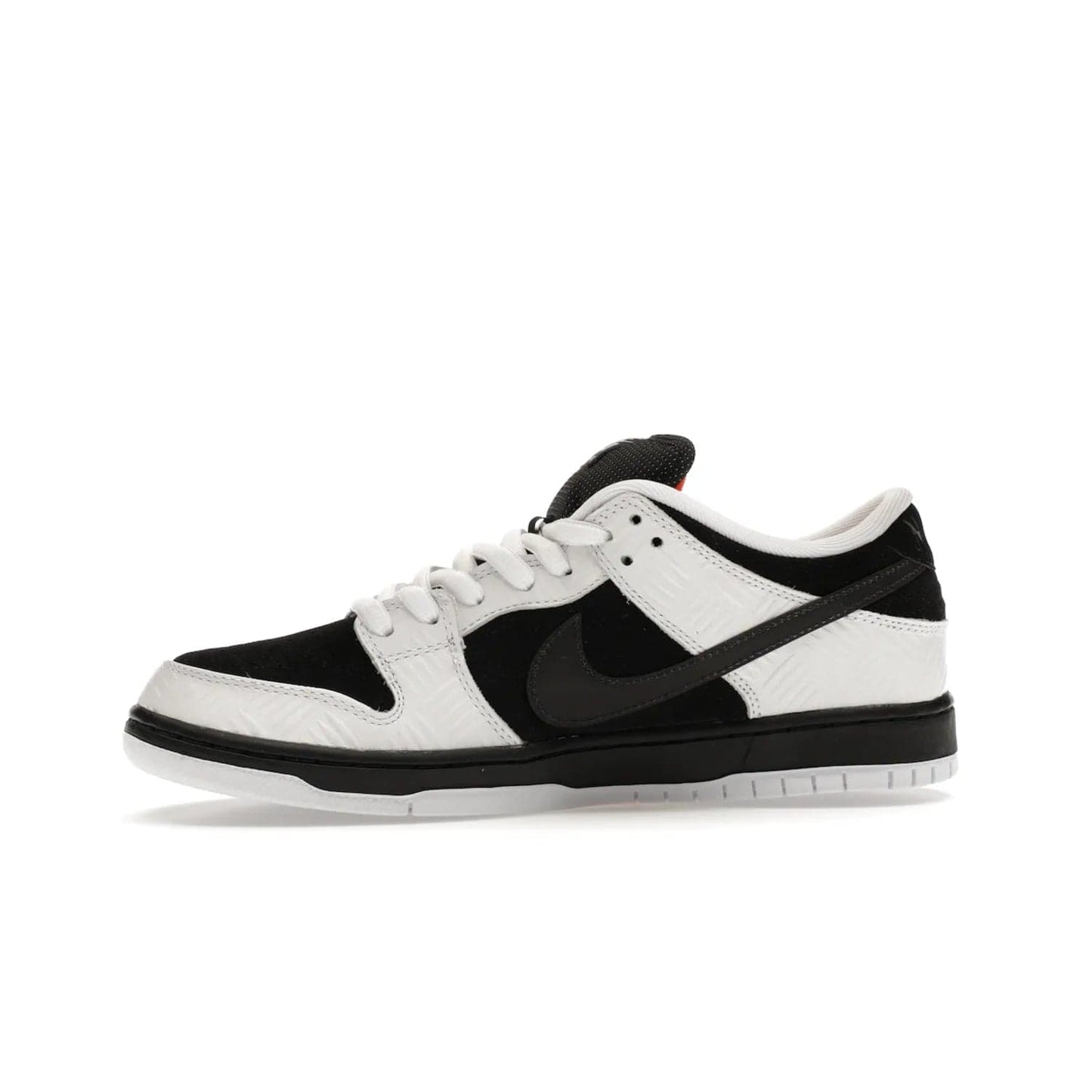 Nike SB Dunk Low TIGHTBOOTH - Image 18 - Only at www.BallersClubKickz.com - Releasing Nov 14, 2023, the TIGHTBOOTH Nike SB Dunk Low celebrates street skating and the urban streets. The White/Black-Safety Orange hue captures the energy and feel of the board and provides superior performance and bold style. Be ready to take on the black of night and make your mark on street culture.