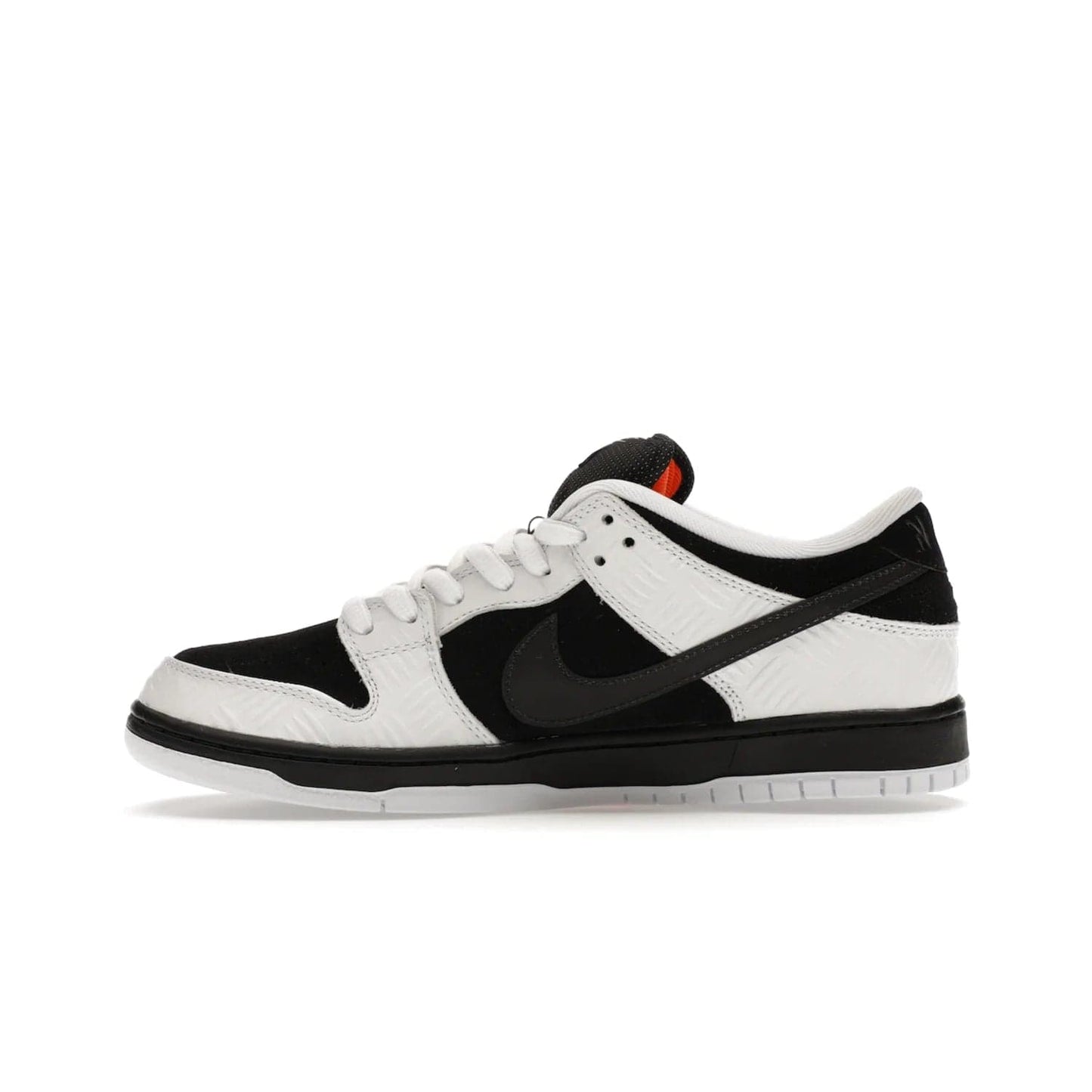 Nike SB Dunk Low TIGHTBOOTH - Image 19 - Only at www.BallersClubKickz.com - Releasing Nov 14, 2023, the TIGHTBOOTH Nike SB Dunk Low celebrates street skating and the urban streets. The White/Black-Safety Orange hue captures the energy and feel of the board and provides superior performance and bold style. Be ready to take on the black of night and make your mark on street culture.