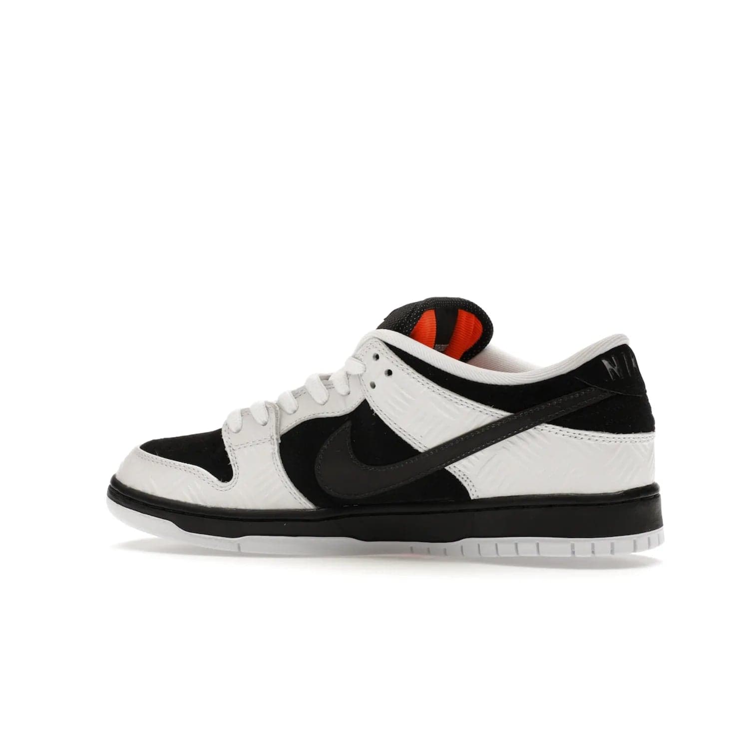 Nike SB Dunk Low TIGHTBOOTH - Image 21 - Only at www.BallersClubKickz.com - Releasing Nov 14, 2023, the TIGHTBOOTH Nike SB Dunk Low celebrates street skating and the urban streets. The White/Black-Safety Orange hue captures the energy and feel of the board and provides superior performance and bold style. Be ready to take on the black of night and make your mark on street culture.