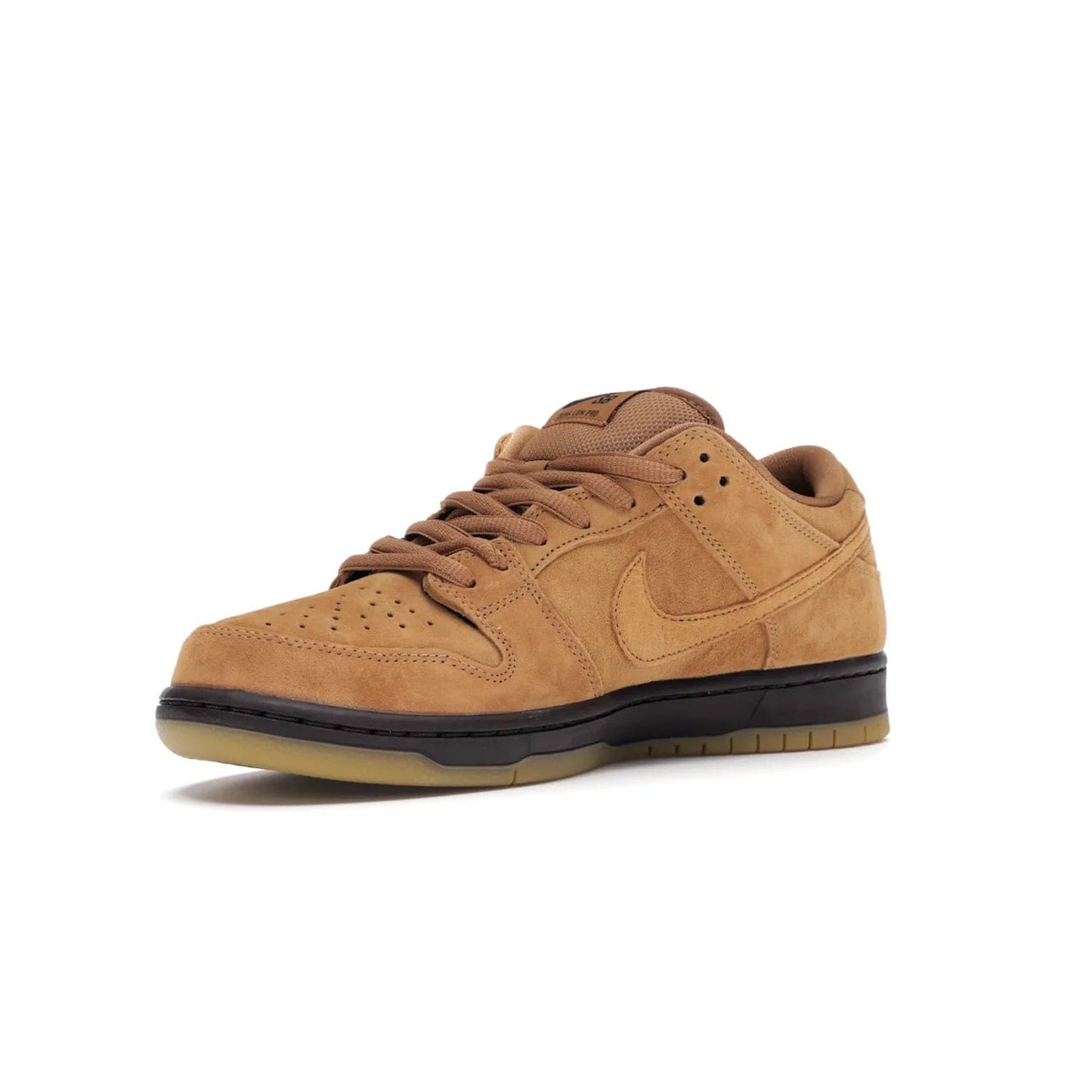Nike SB Dunk Low Wheat (2021/2023) - Image 15 - Only at www.BallersClubKickz.com - The Nike SB Dunk Low Wheat (2021/2023)has a sleek silhouette and wheat suede upper. Tan tones for lining, mesh tongues, and laces. Iconic color palette midsole, perforated boxing toe. Brown branding on tongue and heel. Gum rubber outsole with partitioned pattern for traction. Eschewed in Feb 2021 for $110.