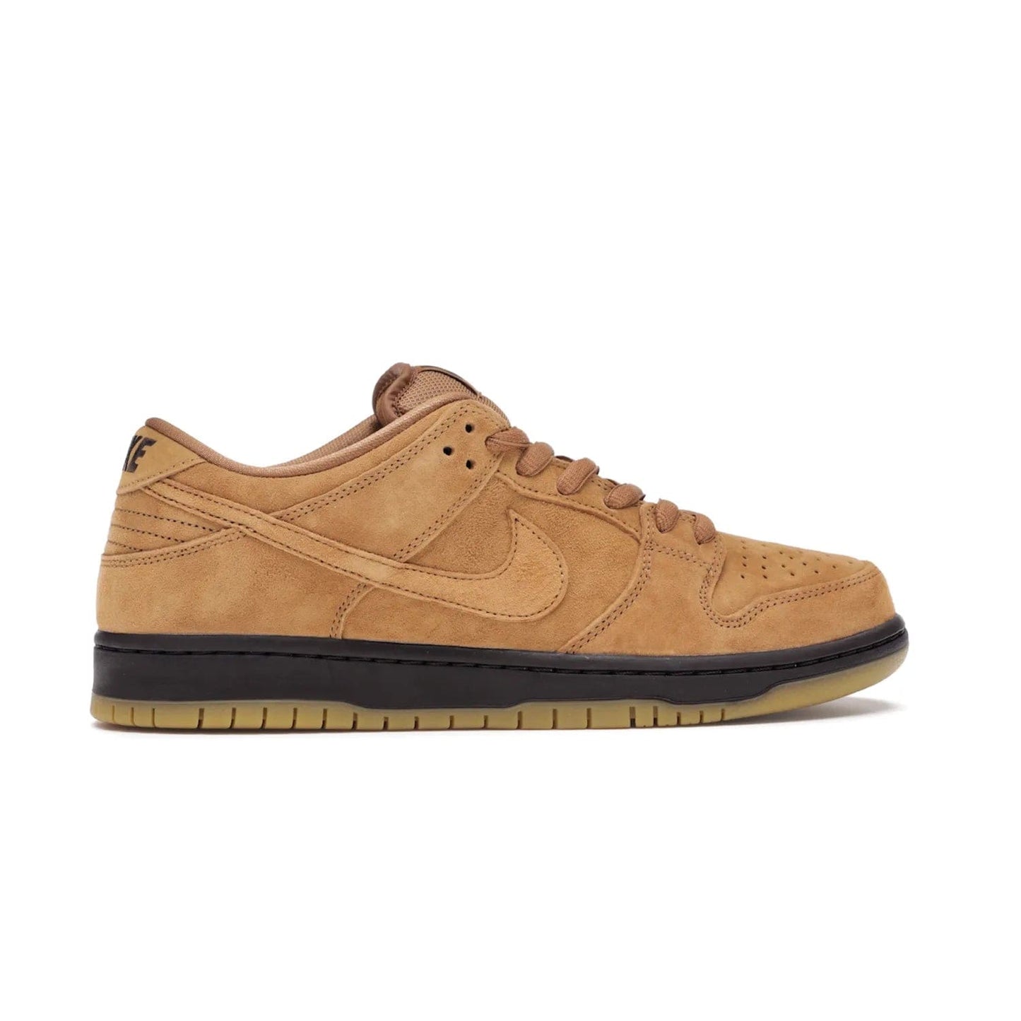 Nike SB Dunk Low Wheat (2021/2023) - Image 36 - Only at www.BallersClubKickz.com - The Nike SB Dunk Low Wheat (2021/2023)has a sleek silhouette and wheat suede upper. Tan tones for lining, mesh tongues, and laces. Iconic color palette midsole, perforated boxing toe. Brown branding on tongue and heel. Gum rubber outsole with partitioned pattern for traction. Eschewed in Feb 2021 for $110.