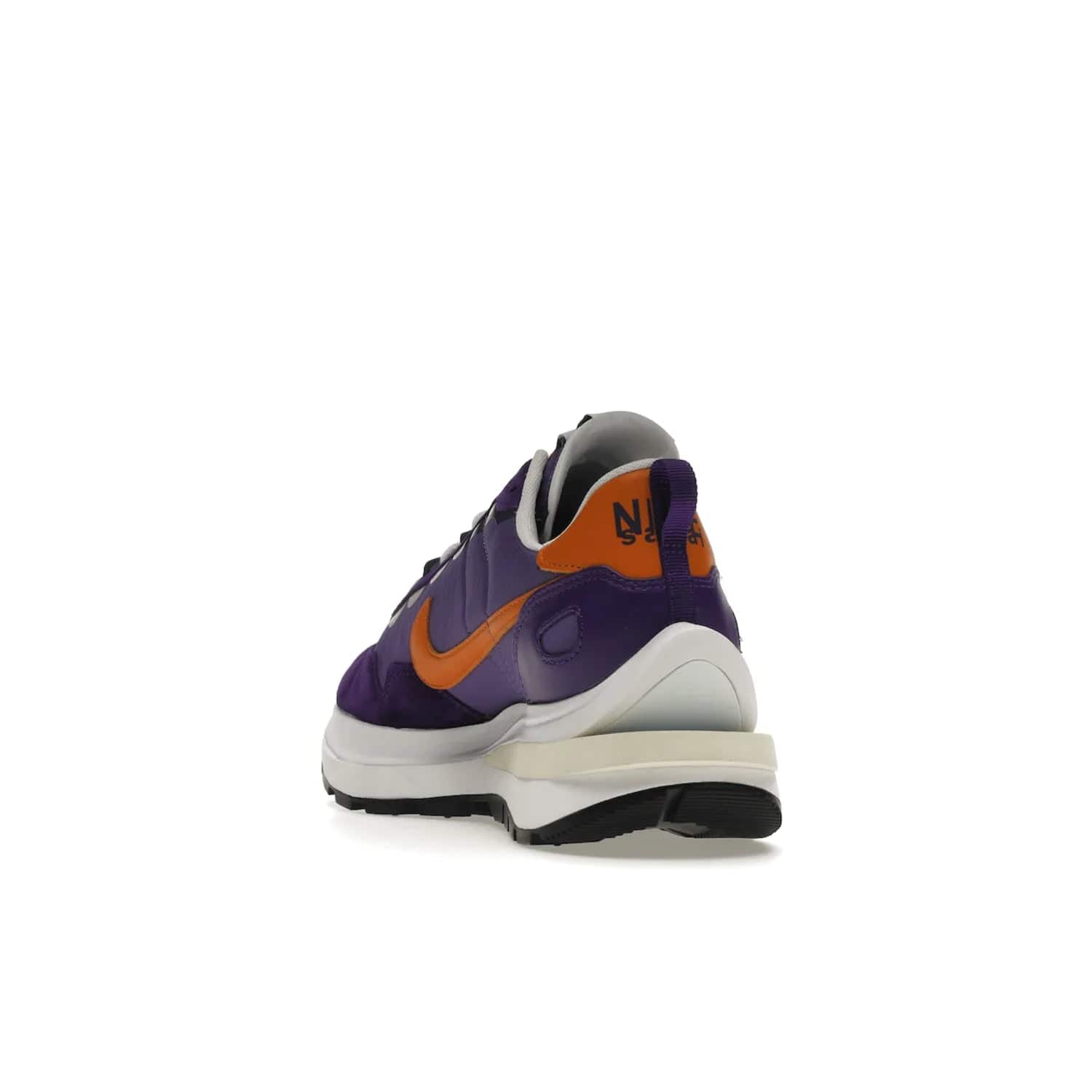 Nike Vaporwaffle sacai Dark Iris - Image 26 - Only at www.BallersClubKickz.com - Unique Nike Vaporwaffle sacai Dark Iris collab. Suede, leather & textile upper with Orange accents. Dual tongues & midsoles. Woven labels & heel tabs branding. Colorway of Purple, Orange, White & Black. Must-have for any wardrobe.