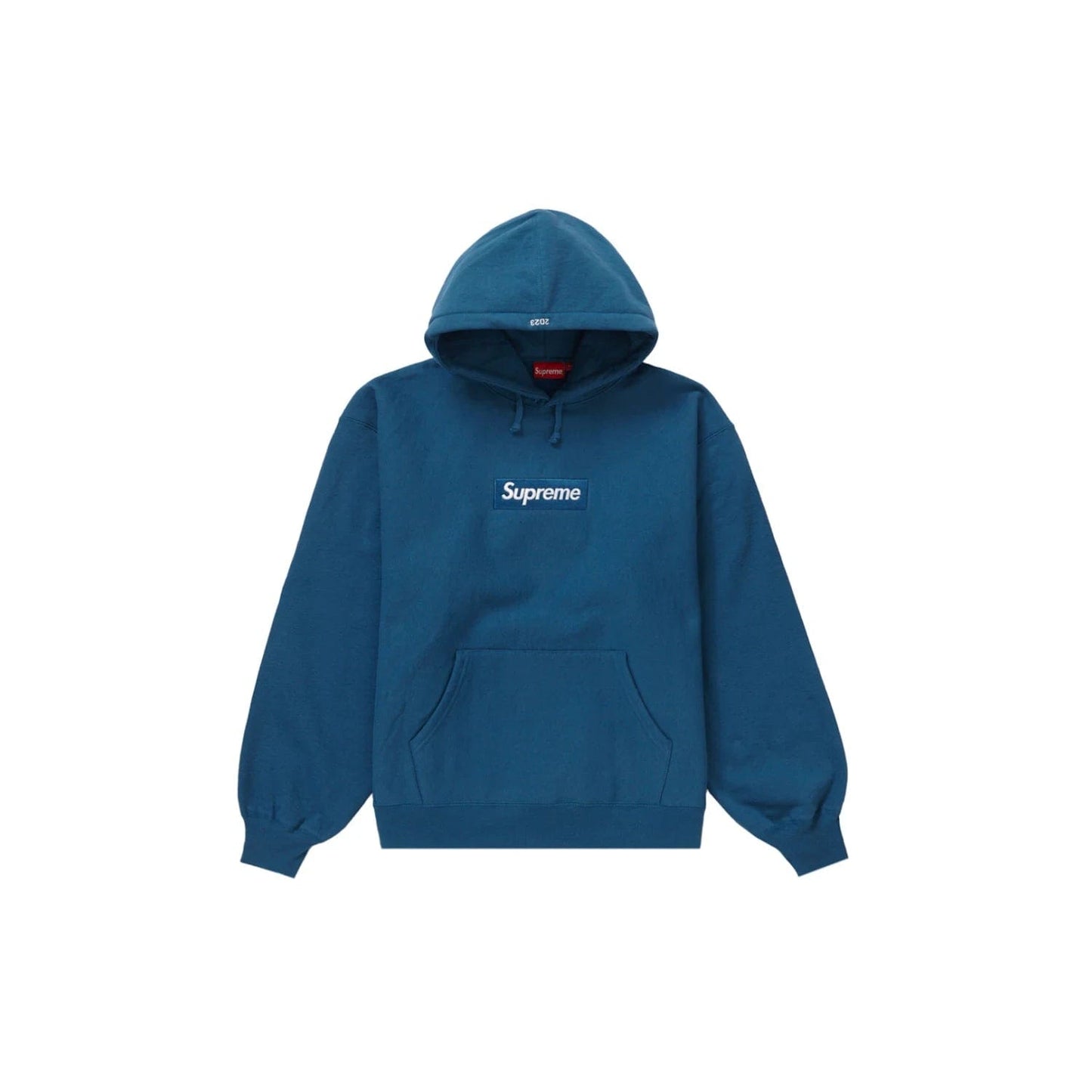 Supreme Box Logo Hooded Sweatshirt (FW23) Blue - Image 1 - Only at www.BallersClubKickz.com - Supreme Box Logo Hooded Sweatshirt (FW23) - Soft cotton/poly blend with rib-knit cuffs and hem for a comfortable fit. Blue colorway with bold Supreme Box Logo graphic. Make a statement while staying stylish and warm.