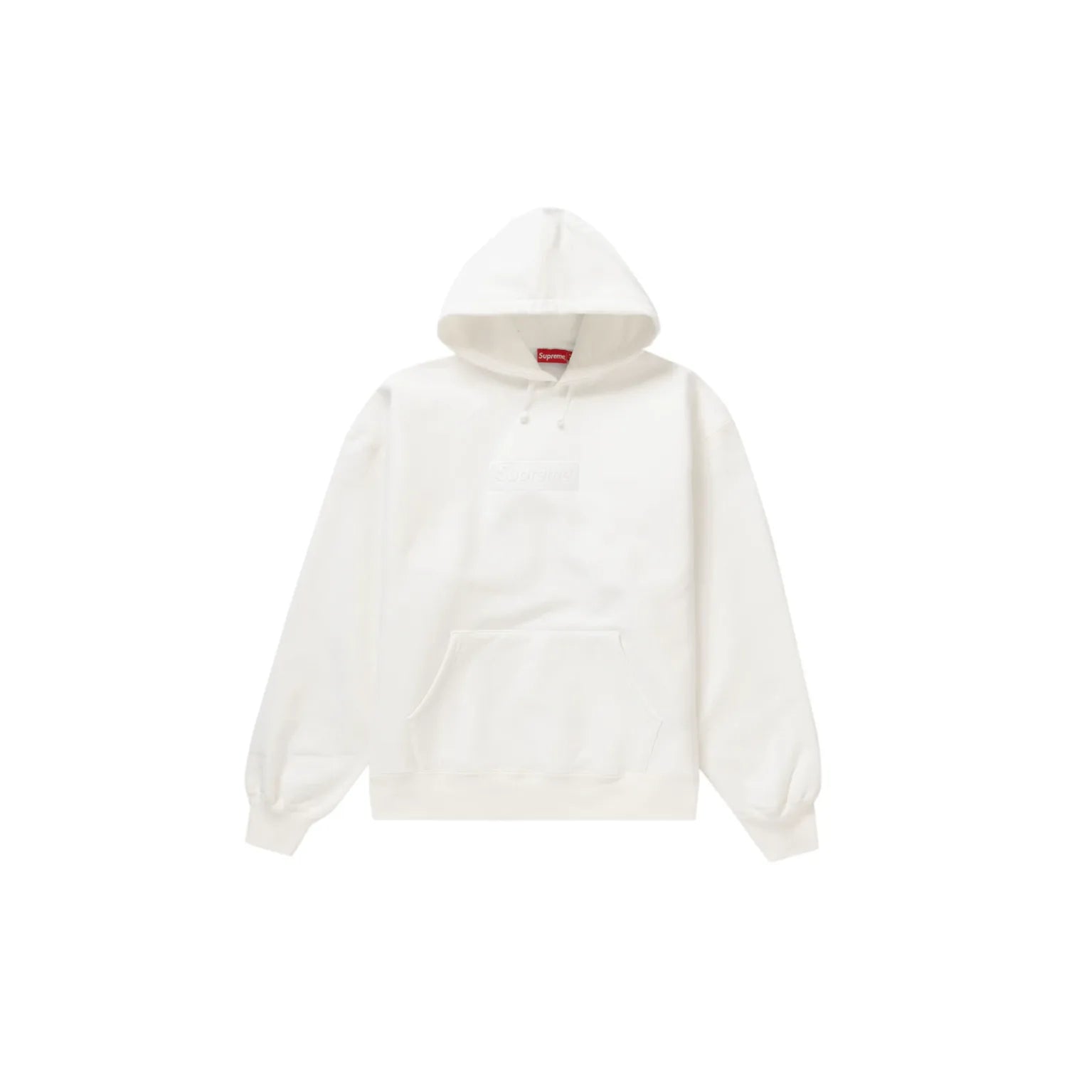 Supreme Box Logo Hooded Sweatshirt (FW23) White - Image 1 - Only at www.BallersClubKickz.com - Must-have streetwear fashion: Supreme Box Logo Hooded Sweatshirt. Neutral white colorway perfect for pairing with any look. Get it before it’s gone!