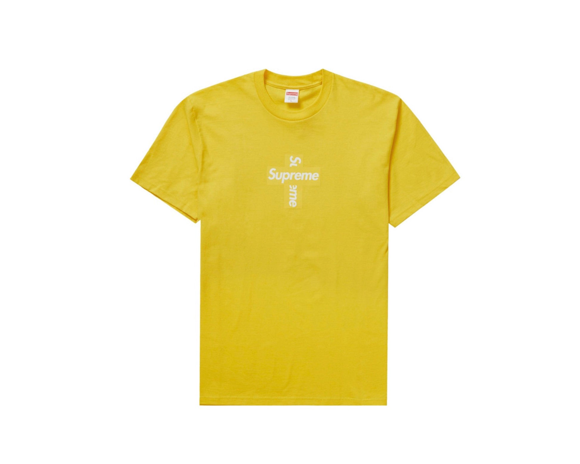 Supreme Cross Box Logo Tee Yellow - Only at www.BallersClubKickz.com - The Yellow version of Supreme Cross Box Logo Tee features two yellow colored box logo on a yellow shirt. These Supreme Cross Box Logo Tees were available in December of 2020.