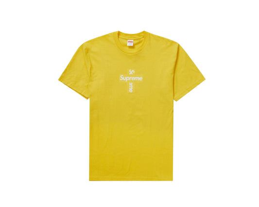 Supreme Cross Box Logo Tee Yellow - Only at www.BallersClubKickz.com - The Yellow version of Supreme Cross Box Logo Tee features two yellow colored box logo on a yellow shirt. These Supreme Cross Box Logo Tees were available in December of 2020.
