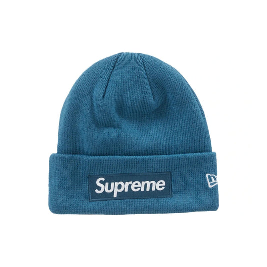 Supreme New Era Box Logo Beanie (FW23) Blue - Image 1 - Only at www.BallersClubKickz.com - Introducing the Supreme New Era Box Logo Beanie for FW23. Instantly recognizable design in royal blue constructed of high-end materials for comfort & durability. Get your hands on this timeless accessory today & add a luxurious flair to any outfit!
