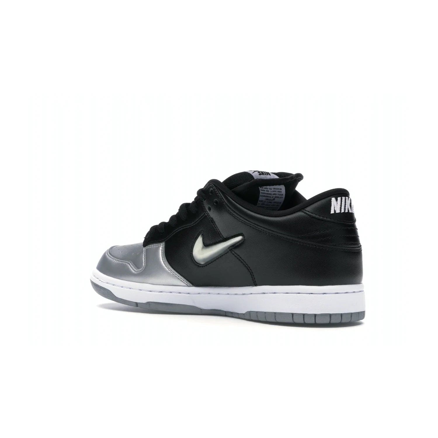 Nike SB Dunk Low Supreme Jewel Swoosh Silver - Image 23 - Only at www.BallersClubKickz.com - This Metallic Silver/Metallic Silver-Black Nike SB Dunk Low Supreme Jewel Swoosh Silver brings a flashy design to the iconic SB Dunk. Released in 2019, this is a must-have for any collection.