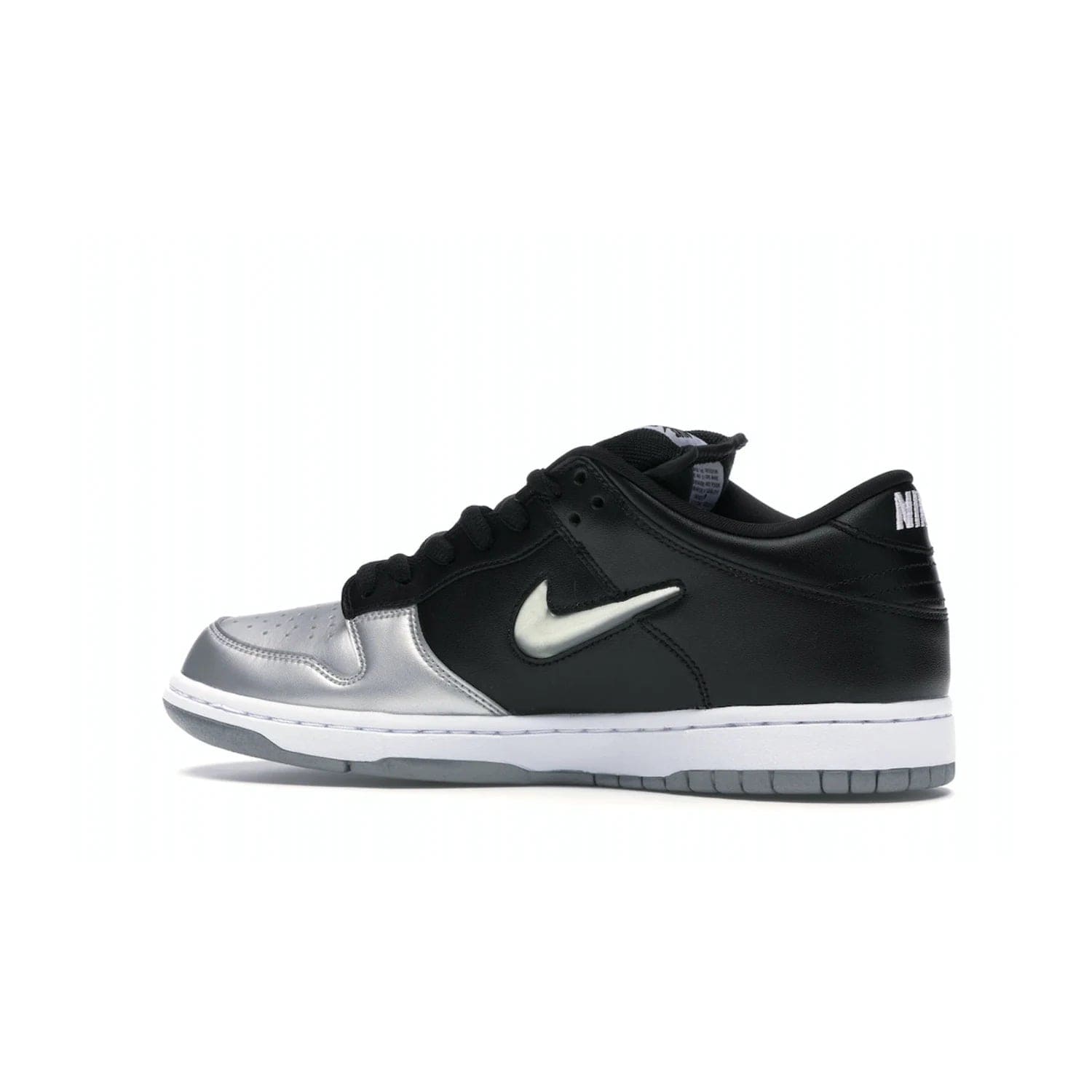 Nike SB Dunk Low Supreme Jewel Swoosh Silver - Image 21 - Only at www.BallersClubKickz.com - This Metallic Silver/Metallic Silver-Black Nike SB Dunk Low Supreme Jewel Swoosh Silver brings a flashy design to the iconic SB Dunk. Released in 2019, this is a must-have for any collection.