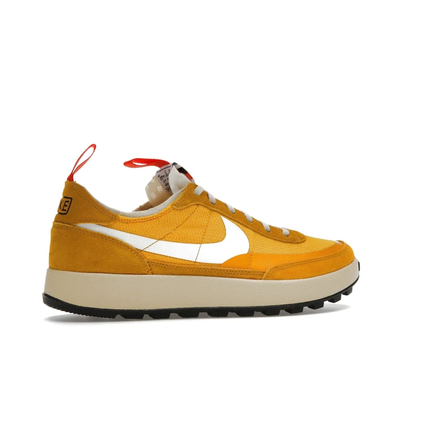 NikeCraft General Purpose Shoe Tom Sachs Archive Dark Sulfur - Image 35 - Only at www.BallersClubKickz.com - Collab between Nike & Tom Sachs. The NikeCraft General Purpose Shoe features dark sulfur mesh upper, suede overlays, contrasting white Swoosh and orange tabs. EVA cushioning & black waffle-traction rubber outsole ensures performance. Stylish & perfect for any occasion, the shoe released September 2, 2022.