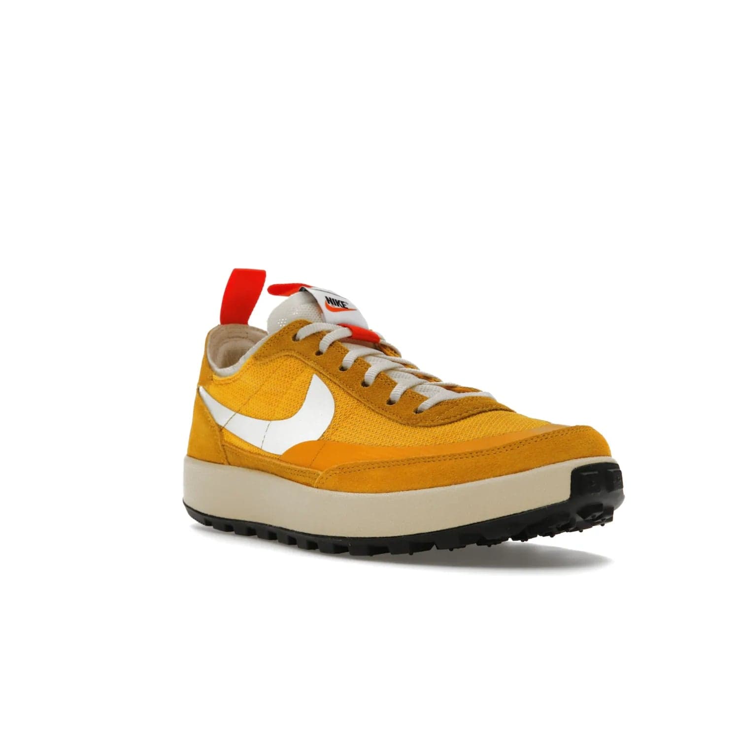 NikeCraft General Purpose Shoe Tom Sachs Archive Dark Sulfur - Image 6 - Only at www.BallersClubKickz.com - Collab between Nike & Tom Sachs. The NikeCraft General Purpose Shoe features dark sulfur mesh upper, suede overlays, contrasting white Swoosh and orange tabs. EVA cushioning & black waffle-traction rubber outsole ensures performance. Stylish & perfect for any occasion, the shoe released September 2, 2022.