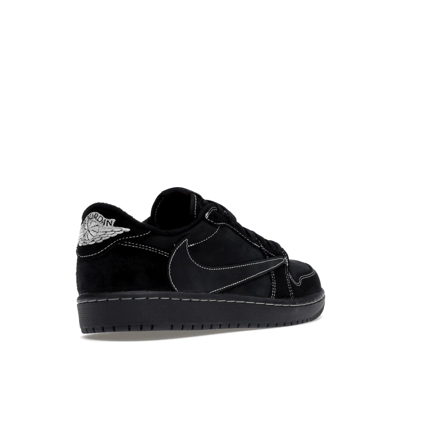 Jordan 1 Retro Low OG SP Travis Scott Black Phantom - Image 32 - Only at www.BallersClubKickz.com - Update Air Jordan 1 Low OG SP "Travis Scott". Iconic black nubuck design w/ unique stitch pattern, Nike Air Logo, Wings logo, embroidered bee. Red, black & white/black laces. Celebrate the end of 2022 on Dec. 15.
