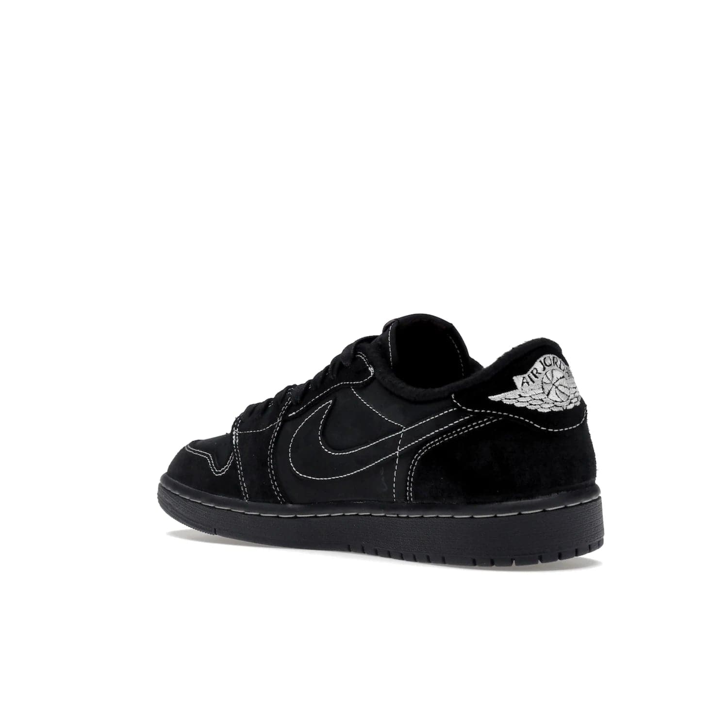 Jordan 1 Retro Low OG SP Travis Scott Black Phantom - Image 24 - Only at www.BallersClubKickz.com - Update Air Jordan 1 Low OG SP "Travis Scott". Iconic black nubuck design w/ unique stitch pattern, Nike Air Logo, Wings logo, embroidered bee. Red, black & white/black laces. Celebrate the end of 2022 on Dec. 15.