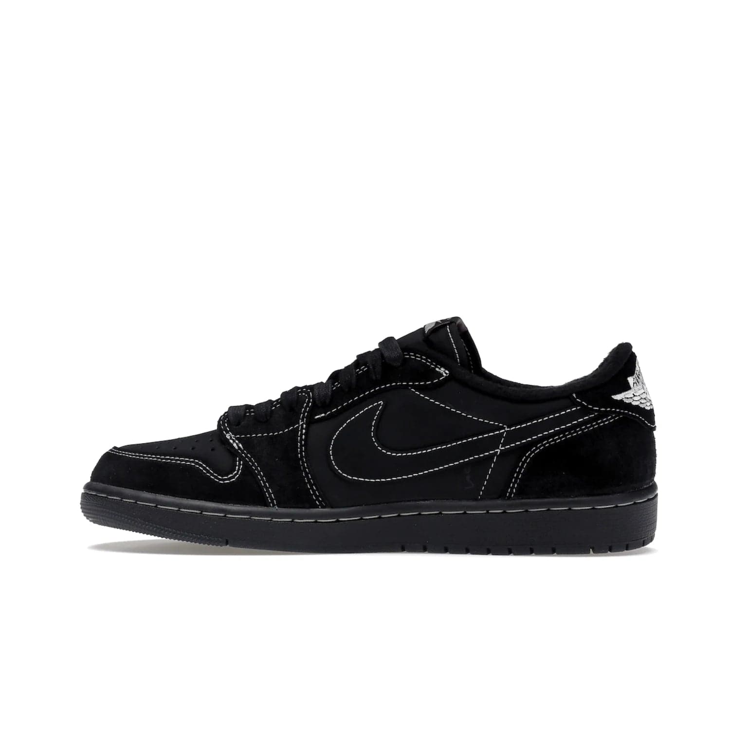 Jordan 1 Retro Low OG SP Travis Scott Black Phantom - Image 20 - Only at www.BallersClubKickz.com - Update Air Jordan 1 Low OG SP "Travis Scott". Iconic black nubuck design w/ unique stitch pattern, Nike Air Logo, Wings logo, embroidered bee. Red, black & white/black laces. Celebrate the end of 2022 on Dec. 15.