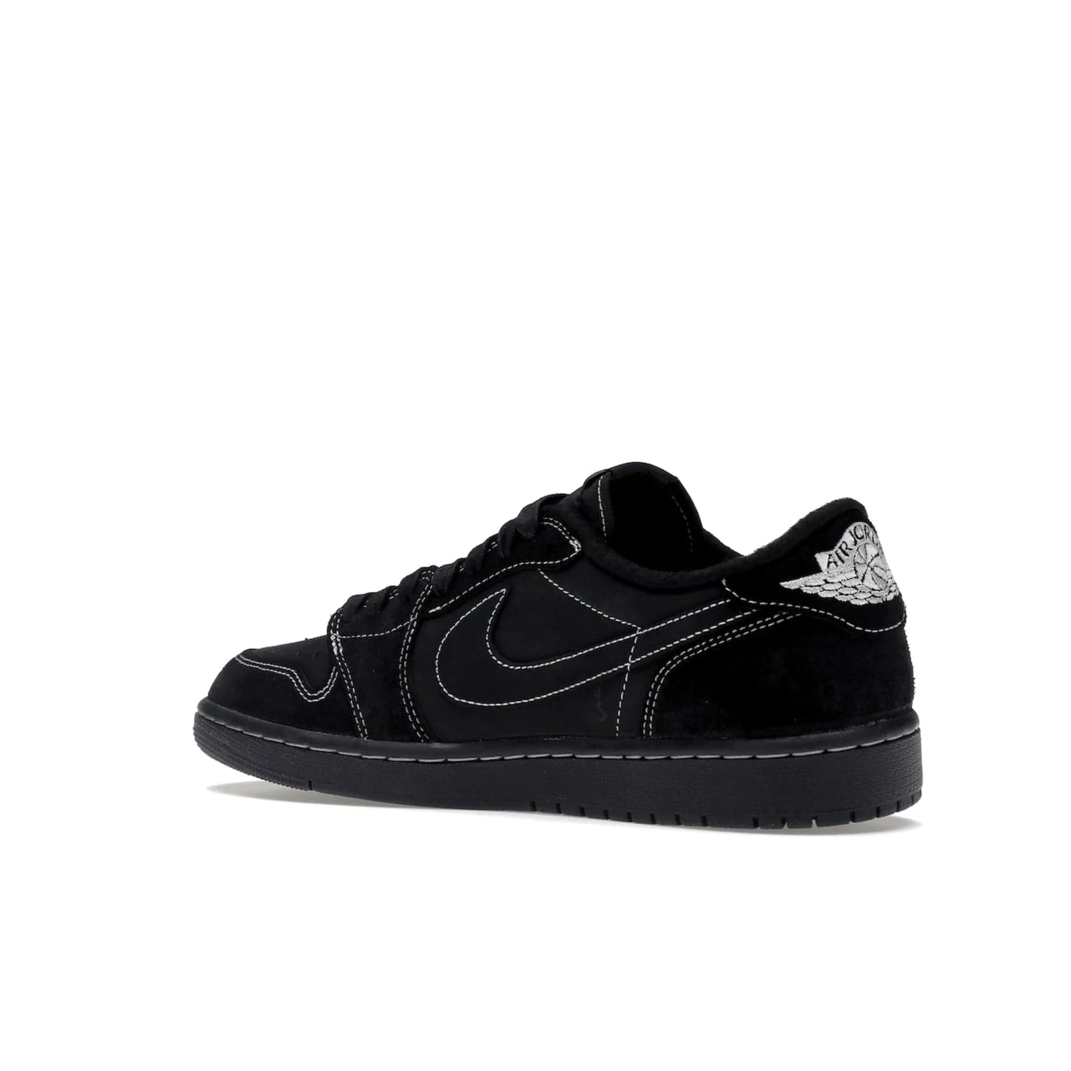 Jordan 1 Retro Low OG SP Travis Scott Black Phantom - Image 23 - Only at www.BallersClubKickz.com - Update Air Jordan 1 Low OG SP "Travis Scott". Iconic black nubuck design w/ unique stitch pattern, Nike Air Logo, Wings logo, embroidered bee. Red, black & white/black laces. Celebrate the end of 2022 on Dec. 15.