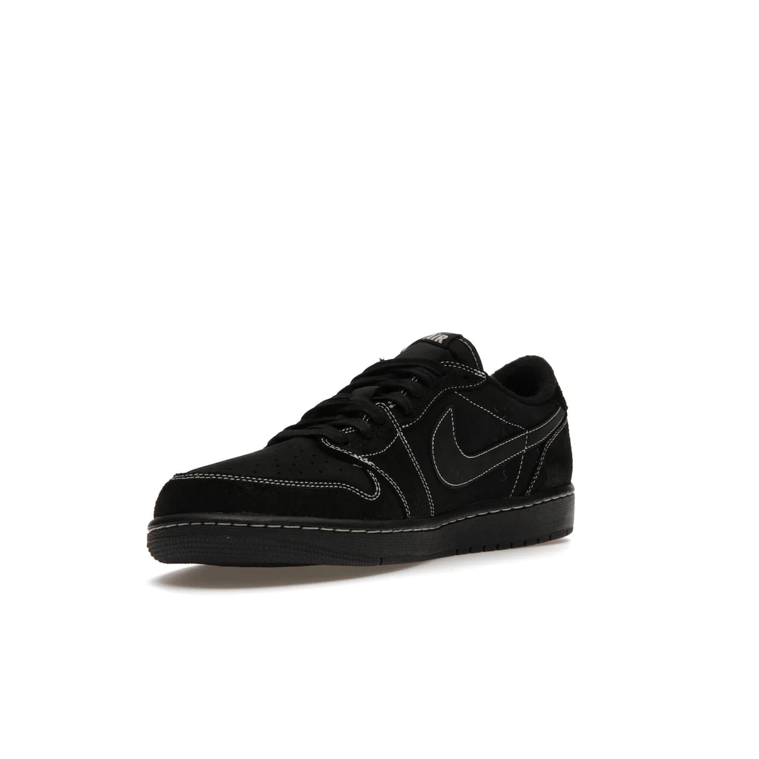 Jordan 1 Retro Low OG SP Travis Scott Black Phantom - Image 14 - Only at www.BallersClubKickz.com - Update Air Jordan 1 Low OG SP "Travis Scott". Iconic black nubuck design w/ unique stitch pattern, Nike Air Logo, Wings logo, embroidered bee. Red, black & white/black laces. Celebrate the end of 2022 on Dec. 15.
