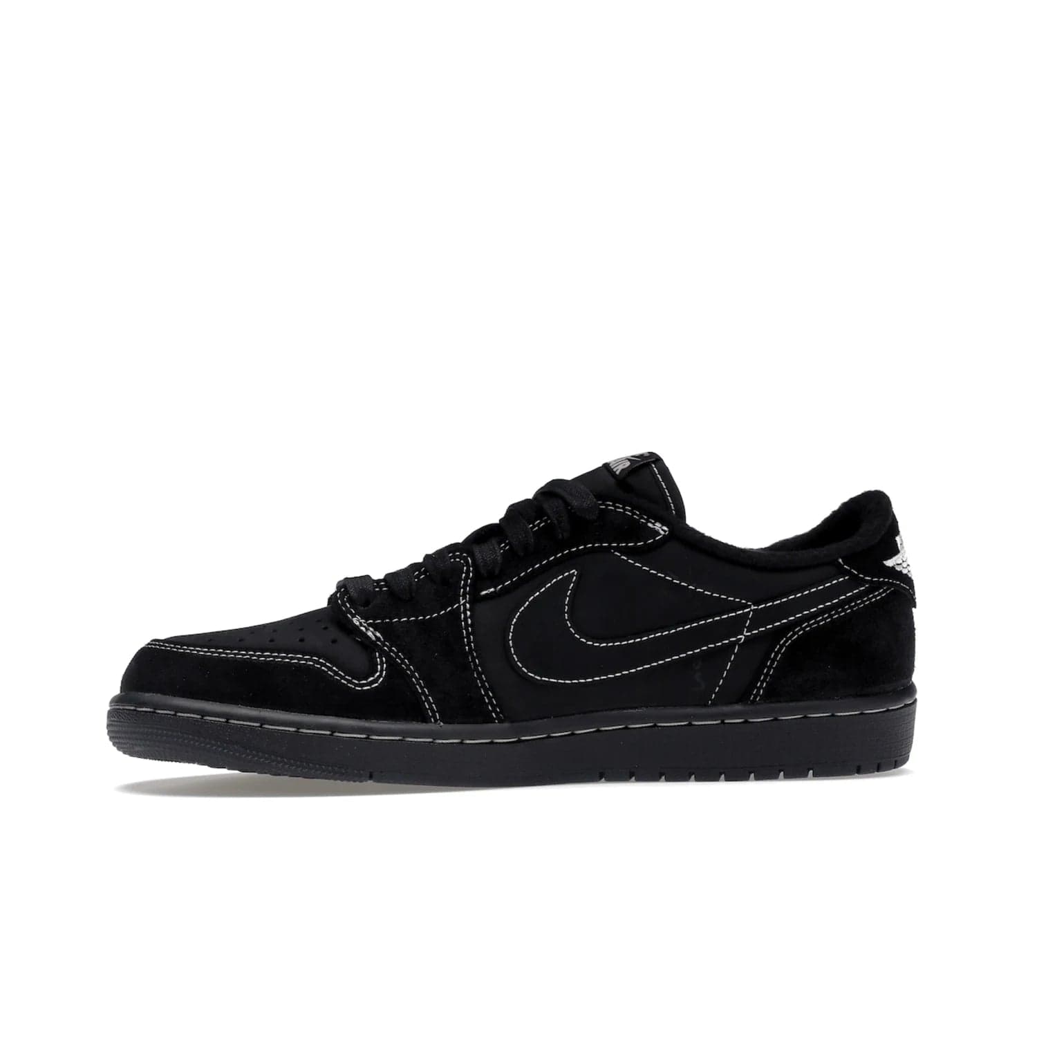 Jordan 1 Retro Low OG SP Travis Scott Black Phantom - Image 18 - Only at www.BallersClubKickz.com - Update Air Jordan 1 Low OG SP "Travis Scott". Iconic black nubuck design w/ unique stitch pattern, Nike Air Logo, Wings logo, embroidered bee. Red, black & white/black laces. Celebrate the end of 2022 on Dec. 15.