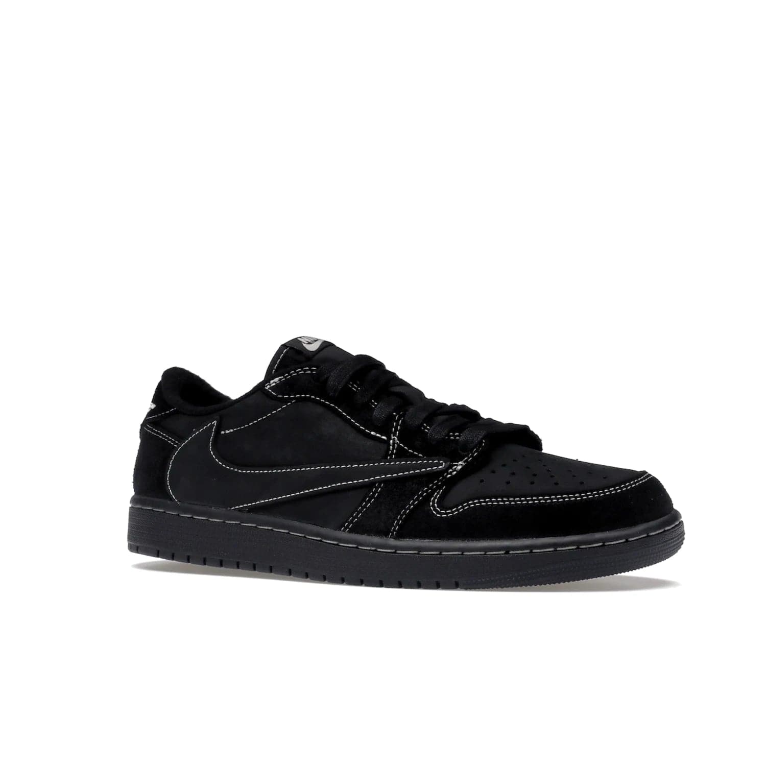 Jordan 1 Retro Low OG SP Travis Scott Black Phantom - Image 4 - Only at www.BallersClubKickz.com - Update Air Jordan 1 Low OG SP "Travis Scott". Iconic black nubuck design w/ unique stitch pattern, Nike Air Logo, Wings logo, embroidered bee. Red, black & white/black laces. Celebrate the end of 2022 on Dec. 15.