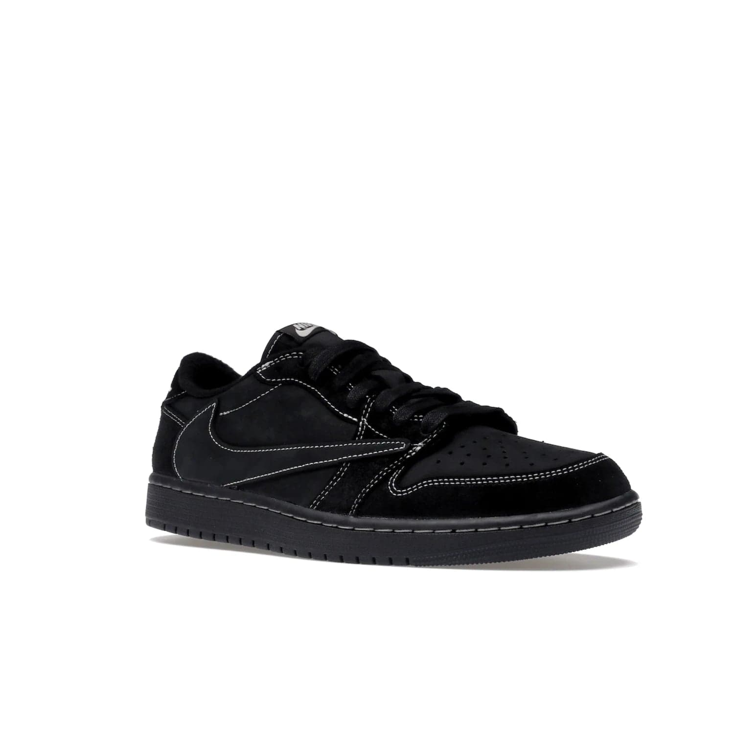 Jordan 1 Retro Low OG SP Travis Scott Black Phantom - Image 5 - Only at www.BallersClubKickz.com - Update Air Jordan 1 Low OG SP "Travis Scott". Iconic black nubuck design w/ unique stitch pattern, Nike Air Logo, Wings logo, embroidered bee. Red, black & white/black laces. Celebrate the end of 2022 on Dec. 15.