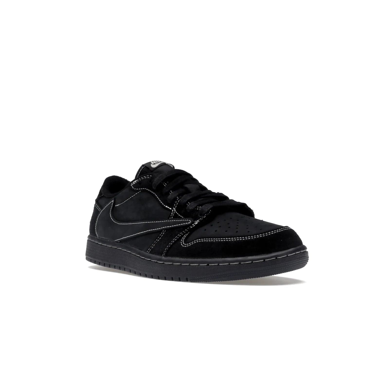 Jordan 1 Retro Low OG SP Travis Scott Black Phantom - Image 6 - Only at www.BallersClubKickz.com - Update Air Jordan 1 Low OG SP "Travis Scott". Iconic black nubuck design w/ unique stitch pattern, Nike Air Logo, Wings logo, embroidered bee. Red, black & white/black laces. Celebrate the end of 2022 on Dec. 15.