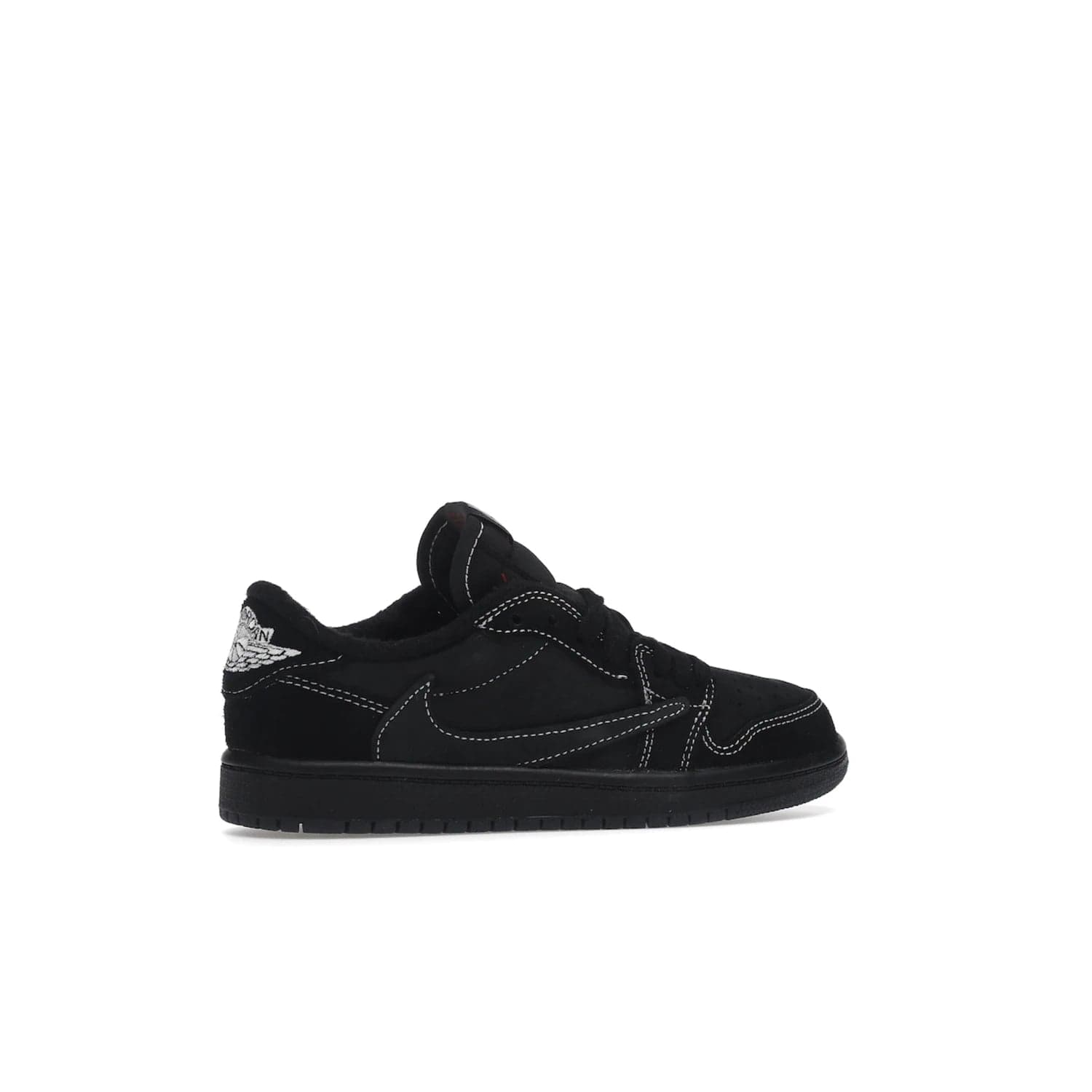 Jordan 1 Retro Low OG SP Travis Scott Black Phantom (PS) - Image 35 - Only at www.BallersClubKickz.com - Kids' Air Jordan 1 Retro Low OG SP Travis Scott 'Black Phantom' PS: A bold upper in black and Phantom features Travis Scott's signature branding. Swoosh, Cactus Jack, and Wings logos. Out Dec. 15th for $60.