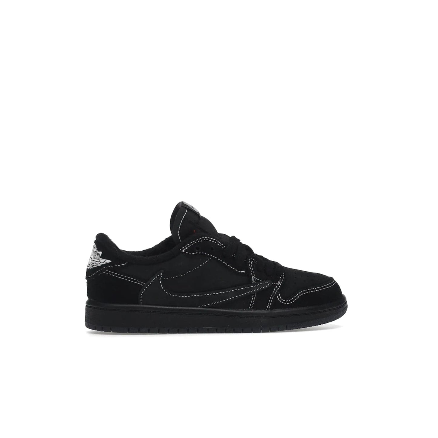 Jordan 1 Retro Low OG SP Travis Scott Black Phantom (PS) - Image 36 - Only at www.BallersClubKickz.com - Kids' Air Jordan 1 Retro Low OG SP Travis Scott 'Black Phantom' PS: A bold upper in black and Phantom features Travis Scott's signature branding. Swoosh, Cactus Jack, and Wings logos. Out Dec. 15th for $60.