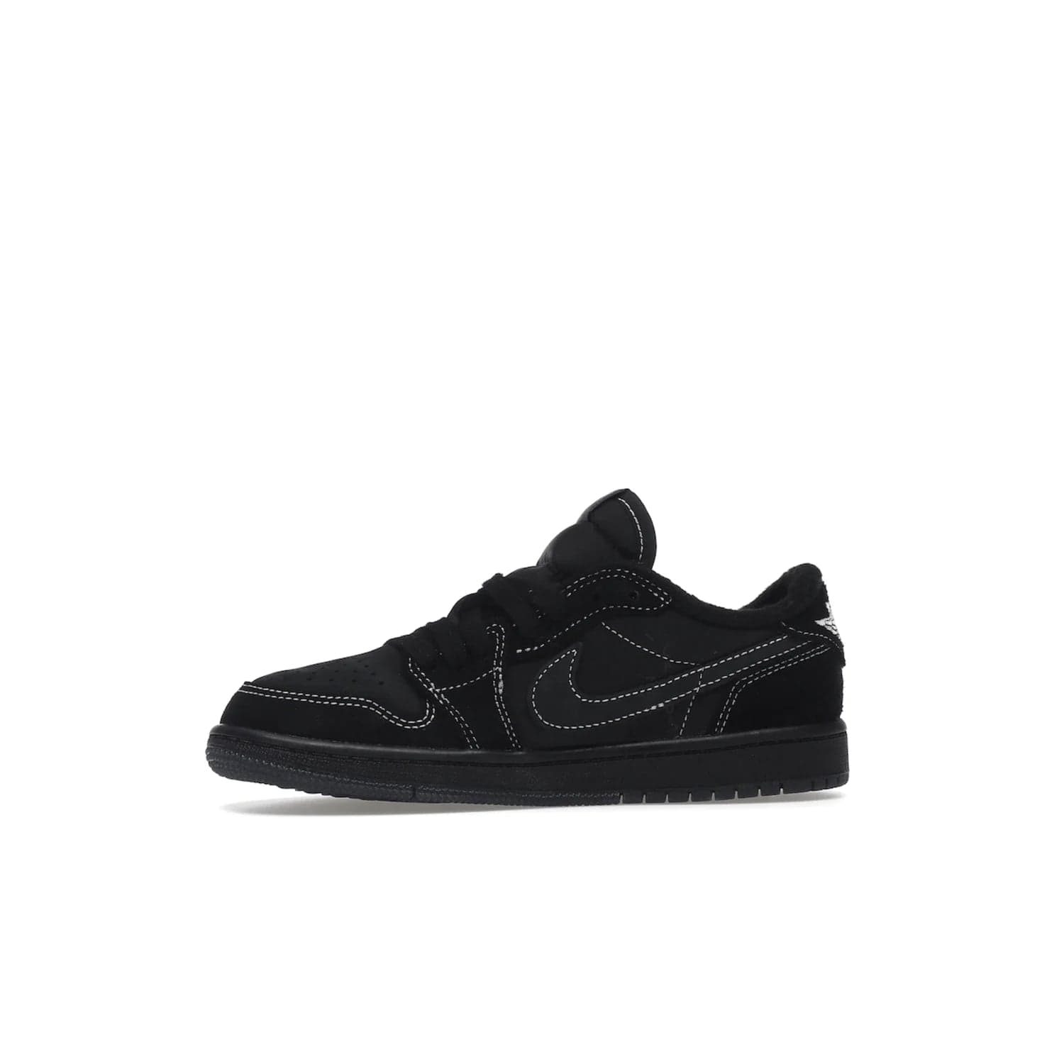 Jordan 1 Retro Low OG SP Travis Scott Black Phantom (PS) - Image 18 - Only at www.BallersClubKickz.com - Kids' Air Jordan 1 Retro Low OG SP Travis Scott 'Black Phantom' PS: A bold upper in black and Phantom features Travis Scott's signature branding. Swoosh, Cactus Jack, and Wings logos. Out Dec. 15th for $60.