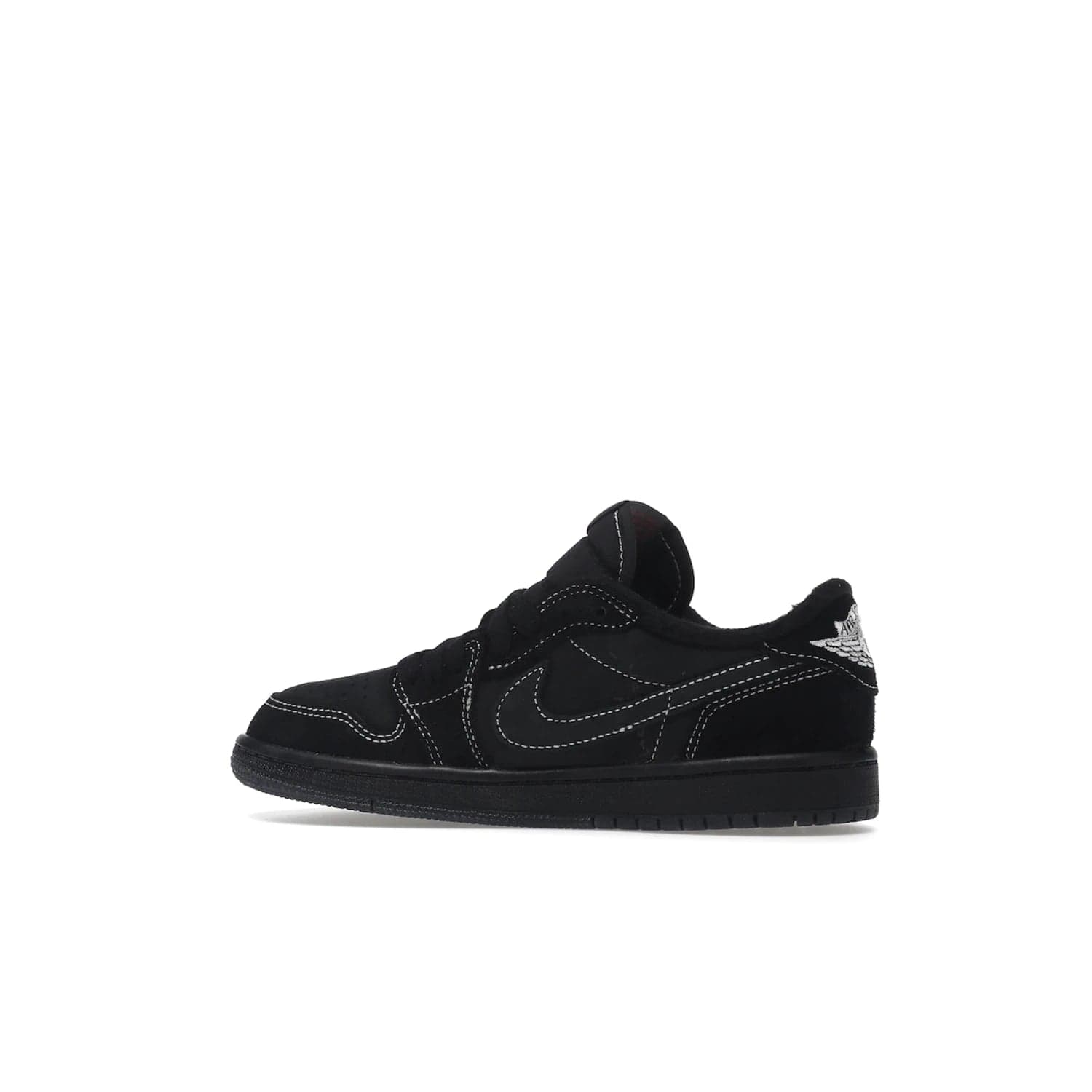 Jordan 1 Retro Low OG SP Travis Scott Black Phantom (PS) - Image 21 - Only at www.BallersClubKickz.com - Kids' Air Jordan 1 Retro Low OG SP Travis Scott 'Black Phantom' PS: A bold upper in black and Phantom features Travis Scott's signature branding. Swoosh, Cactus Jack, and Wings logos. Out Dec. 15th for $60.