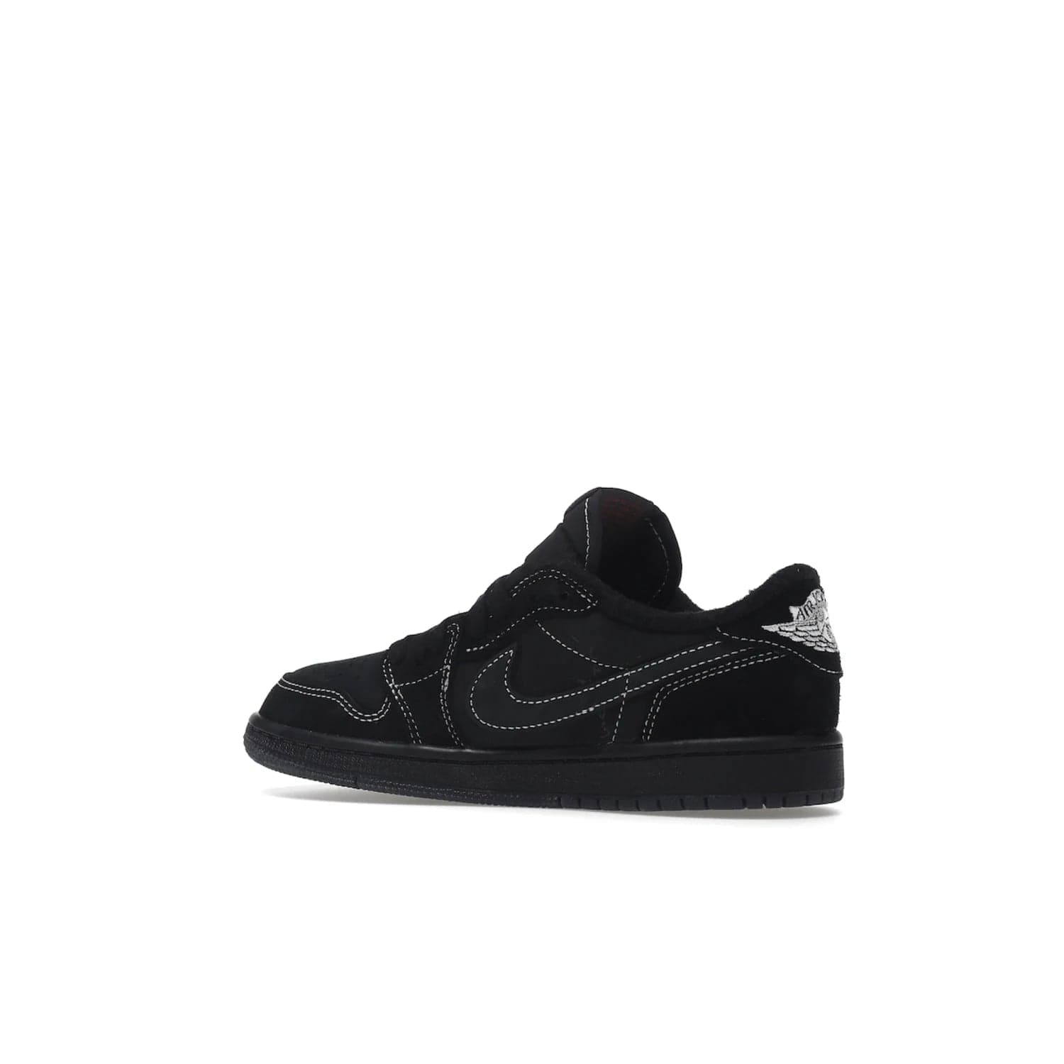 Jordan 1 Retro Low OG SP Travis Scott Black Phantom (PS) - Image 22 - Only at www.BallersClubKickz.com - Kids' Air Jordan 1 Retro Low OG SP Travis Scott 'Black Phantom' PS: A bold upper in black and Phantom features Travis Scott's signature branding. Swoosh, Cactus Jack, and Wings logos. Out Dec. 15th for $60.