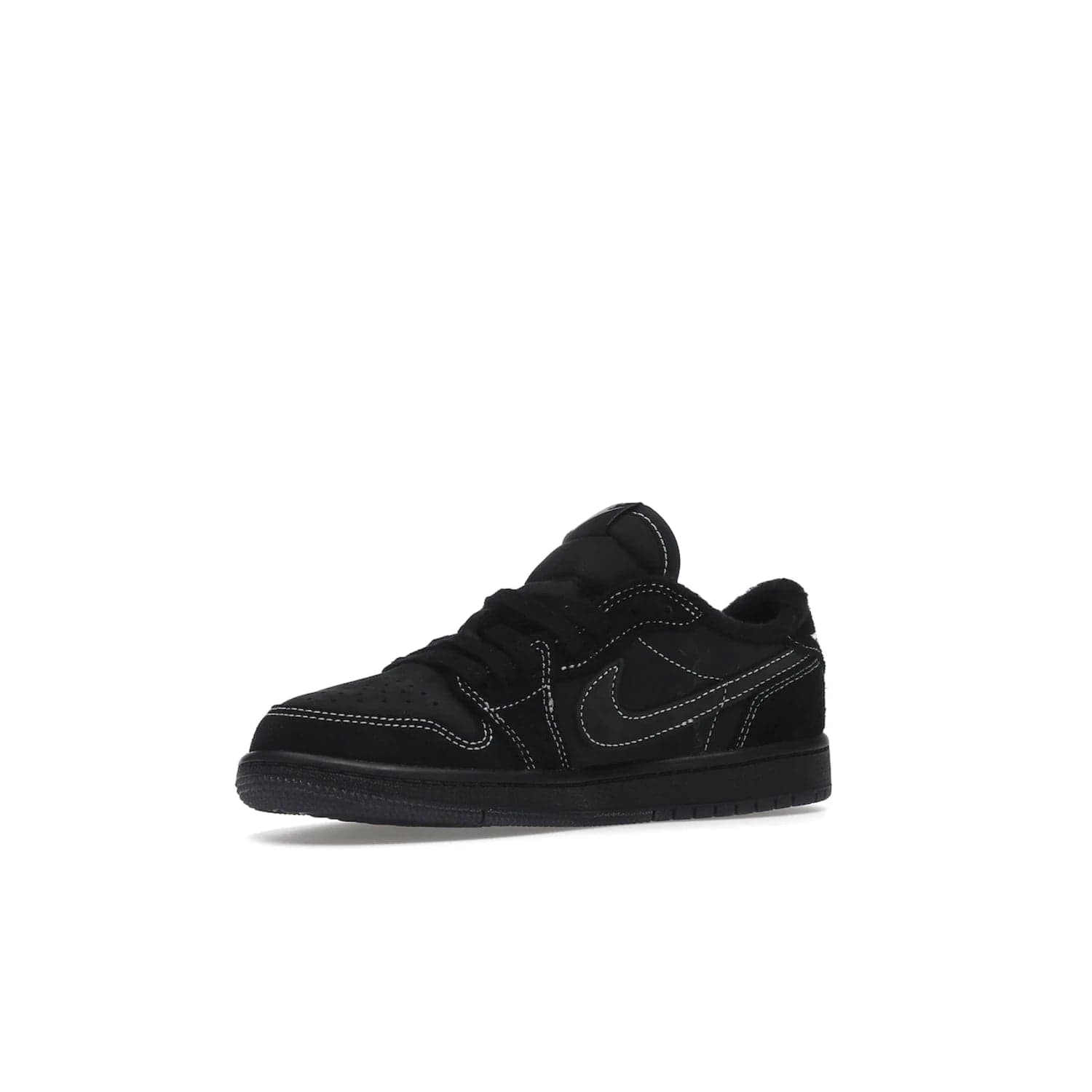 Jordan 1 Retro Low OG SP Travis Scott Black Phantom (PS) - Image 16 - Only at www.BallersClubKickz.com - Kids' Air Jordan 1 Retro Low OG SP Travis Scott 'Black Phantom' PS: A bold upper in black and Phantom features Travis Scott's signature branding. Swoosh, Cactus Jack, and Wings logos. Out Dec. 15th for $60.