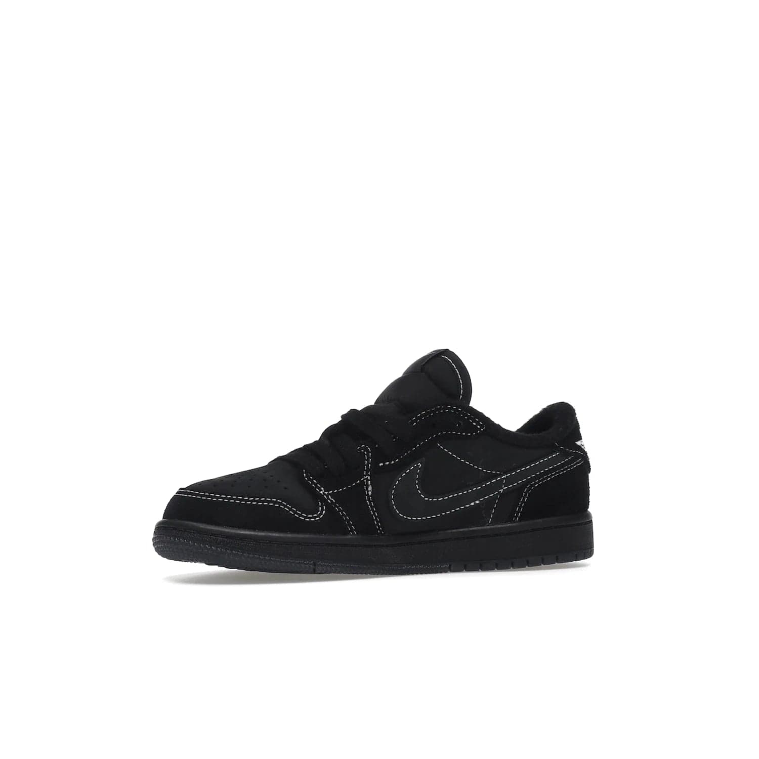 Jordan 1 Retro Low OG SP Travis Scott Black Phantom (PS) - Image 17 - Only at www.BallersClubKickz.com - Kids' Air Jordan 1 Retro Low OG SP Travis Scott 'Black Phantom' PS: A bold upper in black and Phantom features Travis Scott's signature branding. Swoosh, Cactus Jack, and Wings logos. Out Dec. 15th for $60.