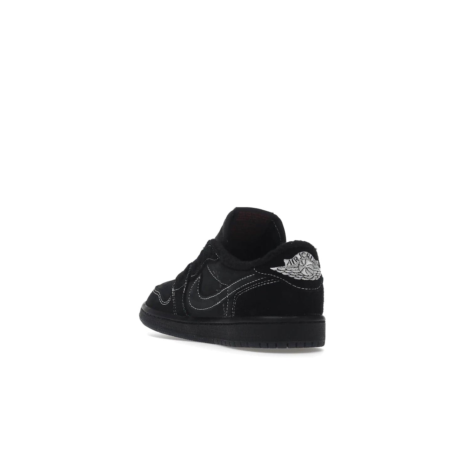 Jordan 1 Retro Low OG SP Travis Scott Black Phantom (PS) - Image 25 - Only at www.BallersClubKickz.com - Kids' Air Jordan 1 Retro Low OG SP Travis Scott 'Black Phantom' PS: A bold upper in black and Phantom features Travis Scott's signature branding. Swoosh, Cactus Jack, and Wings logos. Out Dec. 15th for $60.