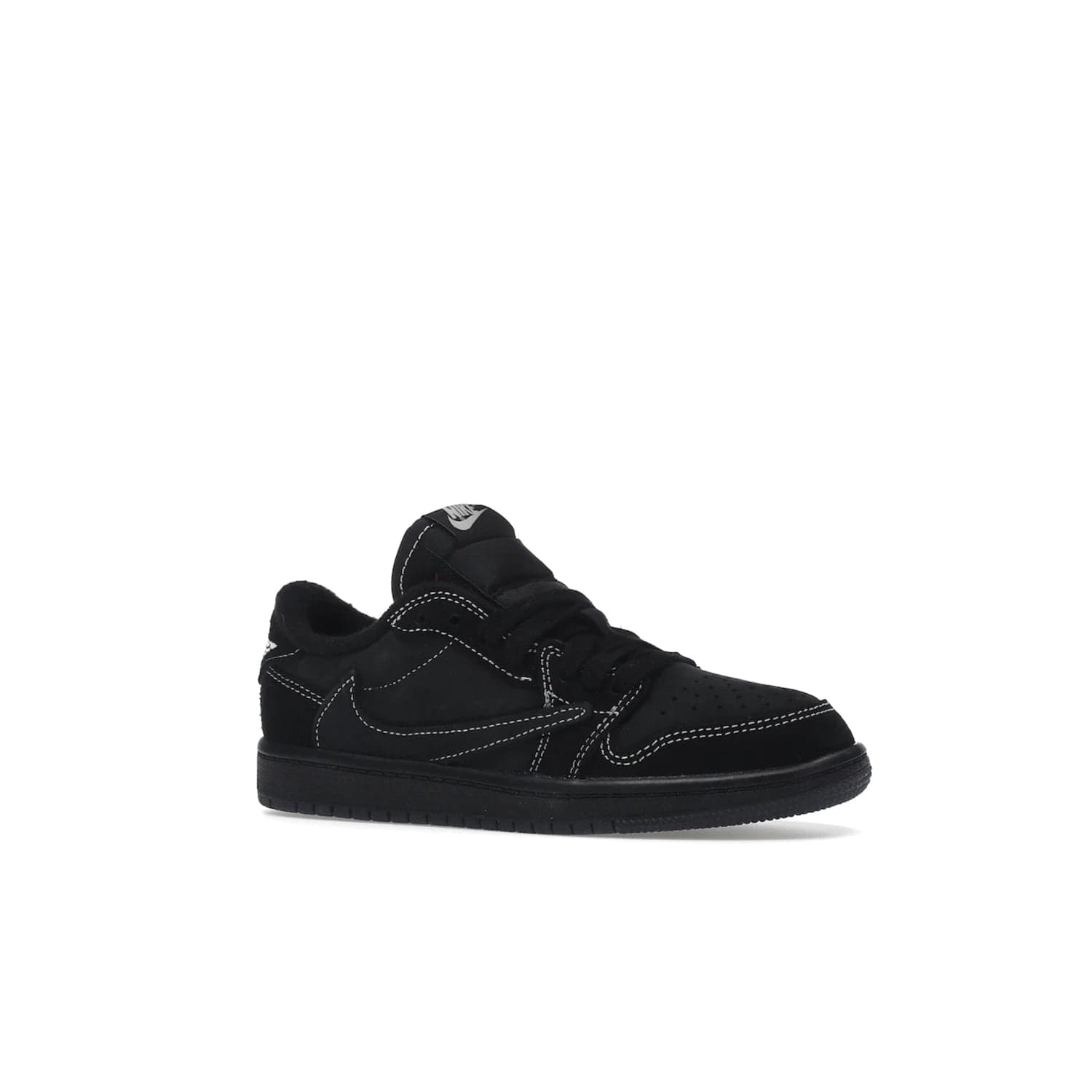 Jordan 1 Retro Low OG SP Travis Scott Black Phantom (PS) - Image 4 - Only at www.BallersClubKickz.com - Kids' Air Jordan 1 Retro Low OG SP Travis Scott 'Black Phantom' PS: A bold upper in black and Phantom features Travis Scott's signature branding. Swoosh, Cactus Jack, and Wings logos. Out Dec. 15th for $60.