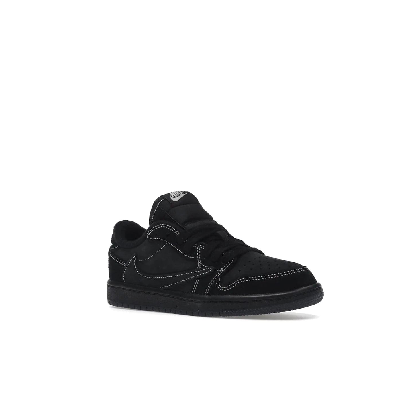 Jordan 1 Retro Low OG SP Travis Scott Black Phantom (PS) - Image 5 - Only at www.BallersClubKickz.com - Kids' Air Jordan 1 Retro Low OG SP Travis Scott 'Black Phantom' PS: A bold upper in black and Phantom features Travis Scott's signature branding. Swoosh, Cactus Jack, and Wings logos. Out Dec. 15th for $60.